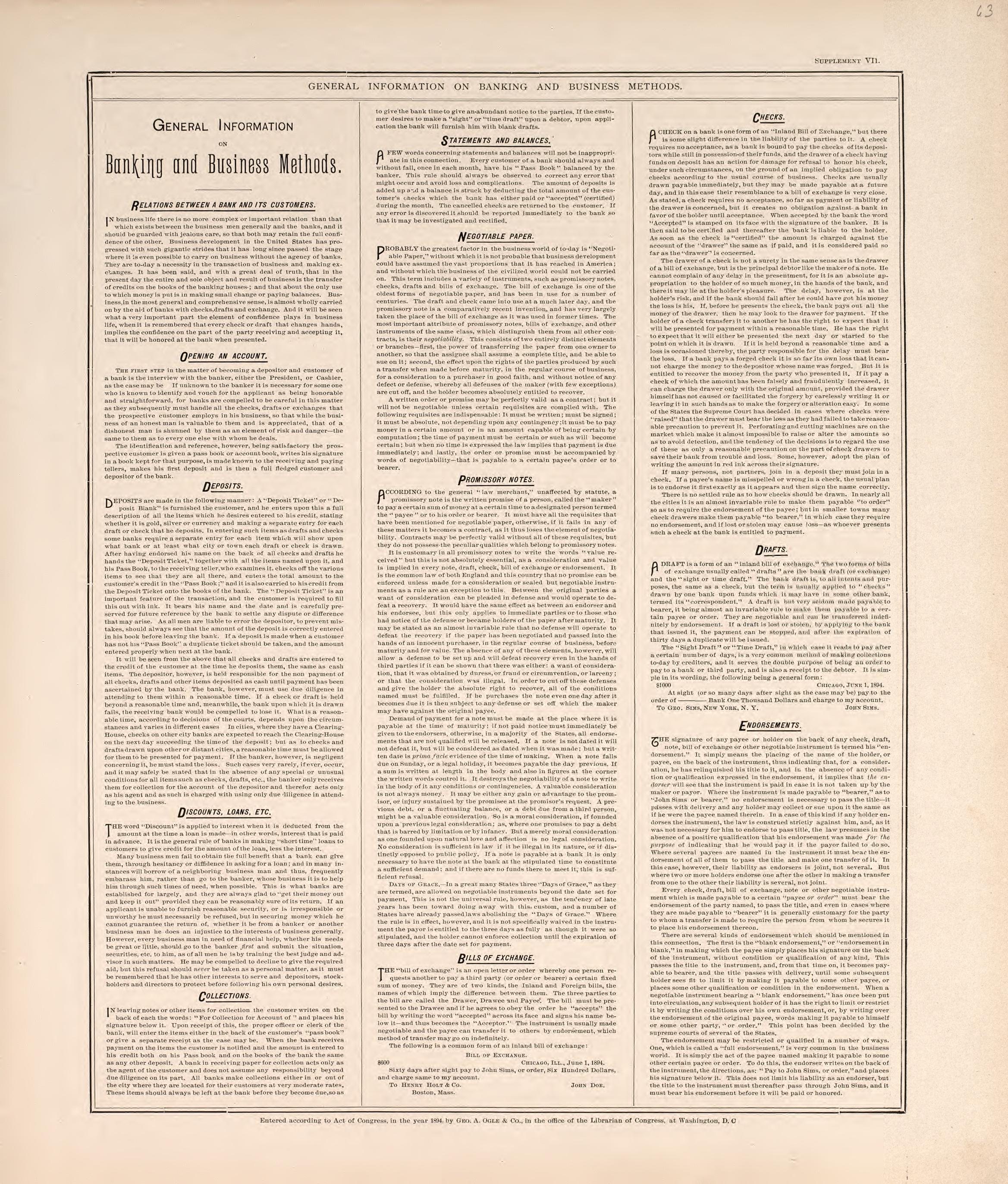 General Information On Banking & Business Methods from Standard Atlas of Macon County, Missouri : Including a Plat Book of the Villages, Cities and Townships of the County, Map of the State, United States and World : Farmers Directory, Reference … 1897 by Relic Map Company