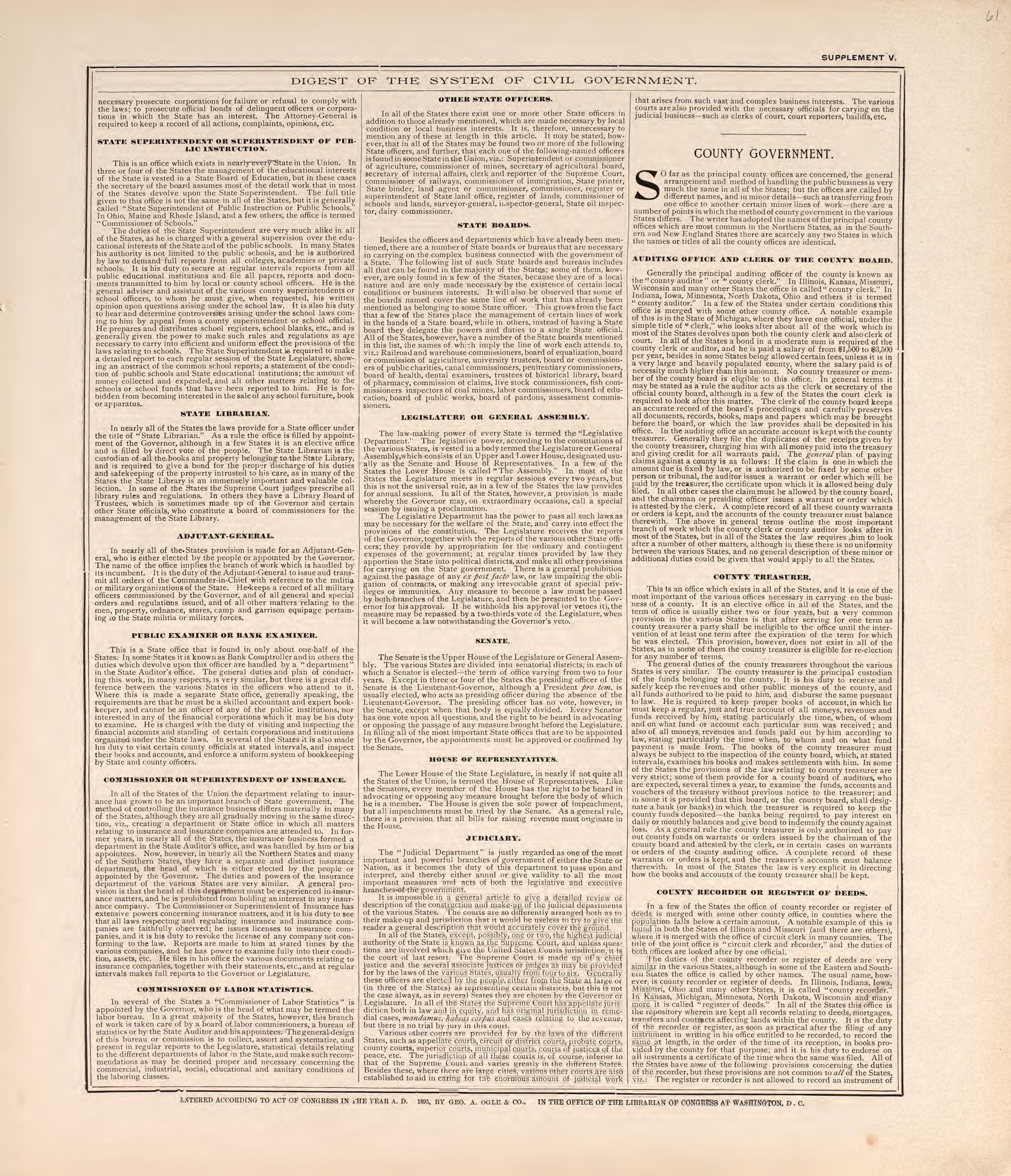 Digest of the System of Civil Government (continued) from Standard Atlas of Macon County, Missouri : Including a Plat Book of the Villages, Cities and Townships of the County, Map of the State, United States and World : Farmers Directory, Reference �... by Relic Map Company