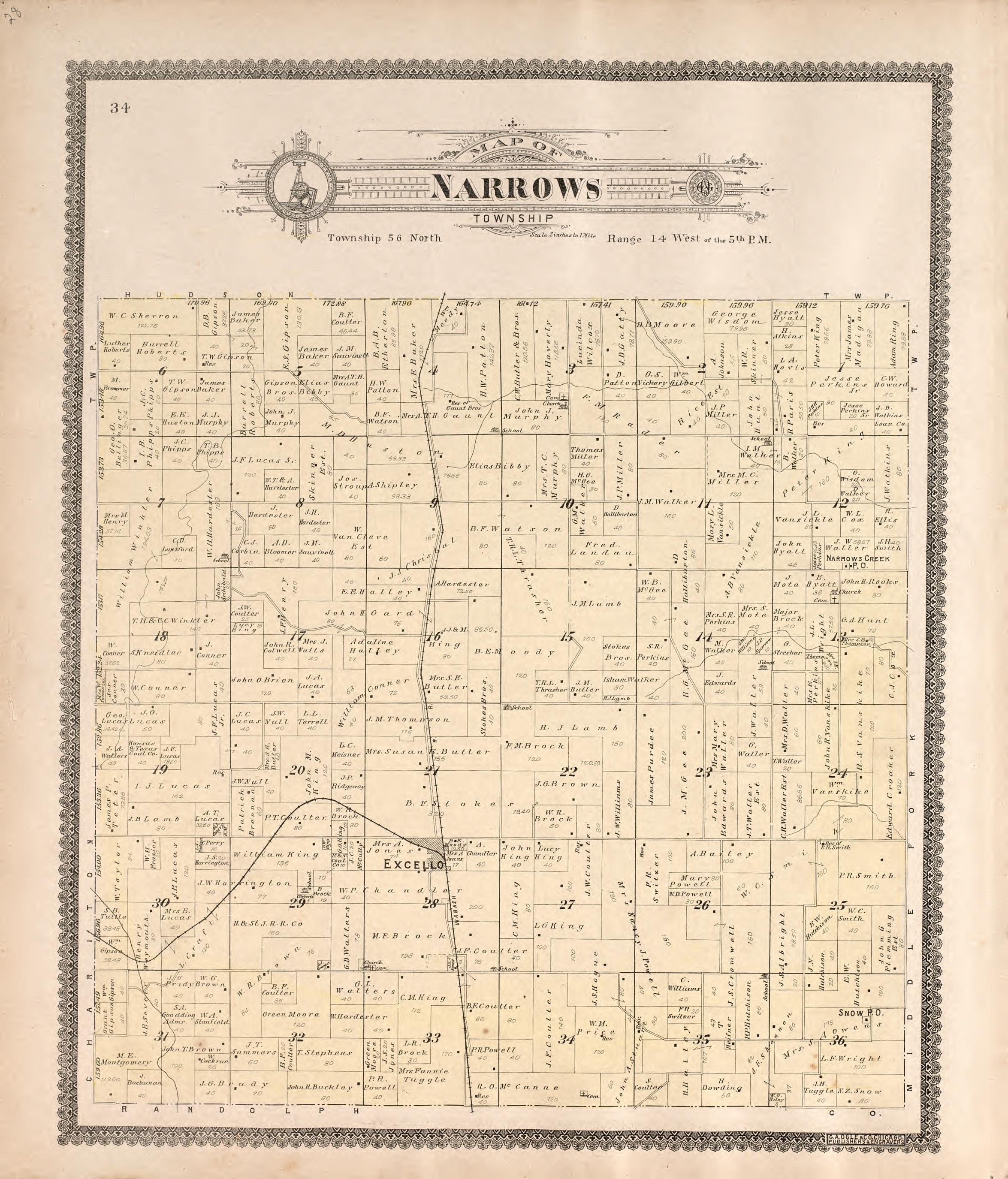 Narrows Township from Standard Atlas of Macon County, Missouri : Including a Plat Book of the Villages, Cities and Townships of the County, Map of the State, United States and World : Farmers Directory, Reference … 1897 by Relic Map Company