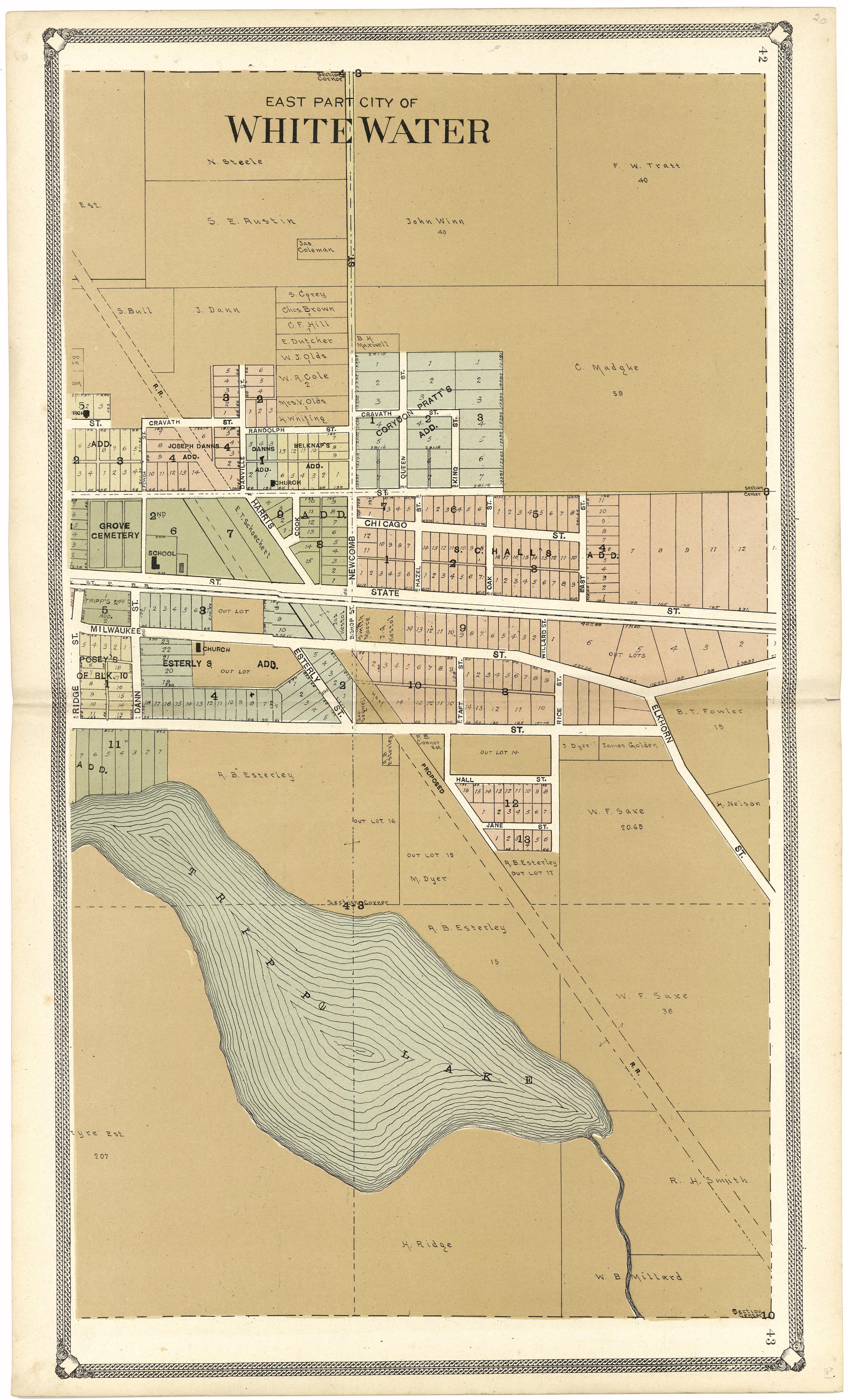 East Part City of Whitewater from Standard Atlas of Walworth County, Wisconsin 1907 by Relic Map Company