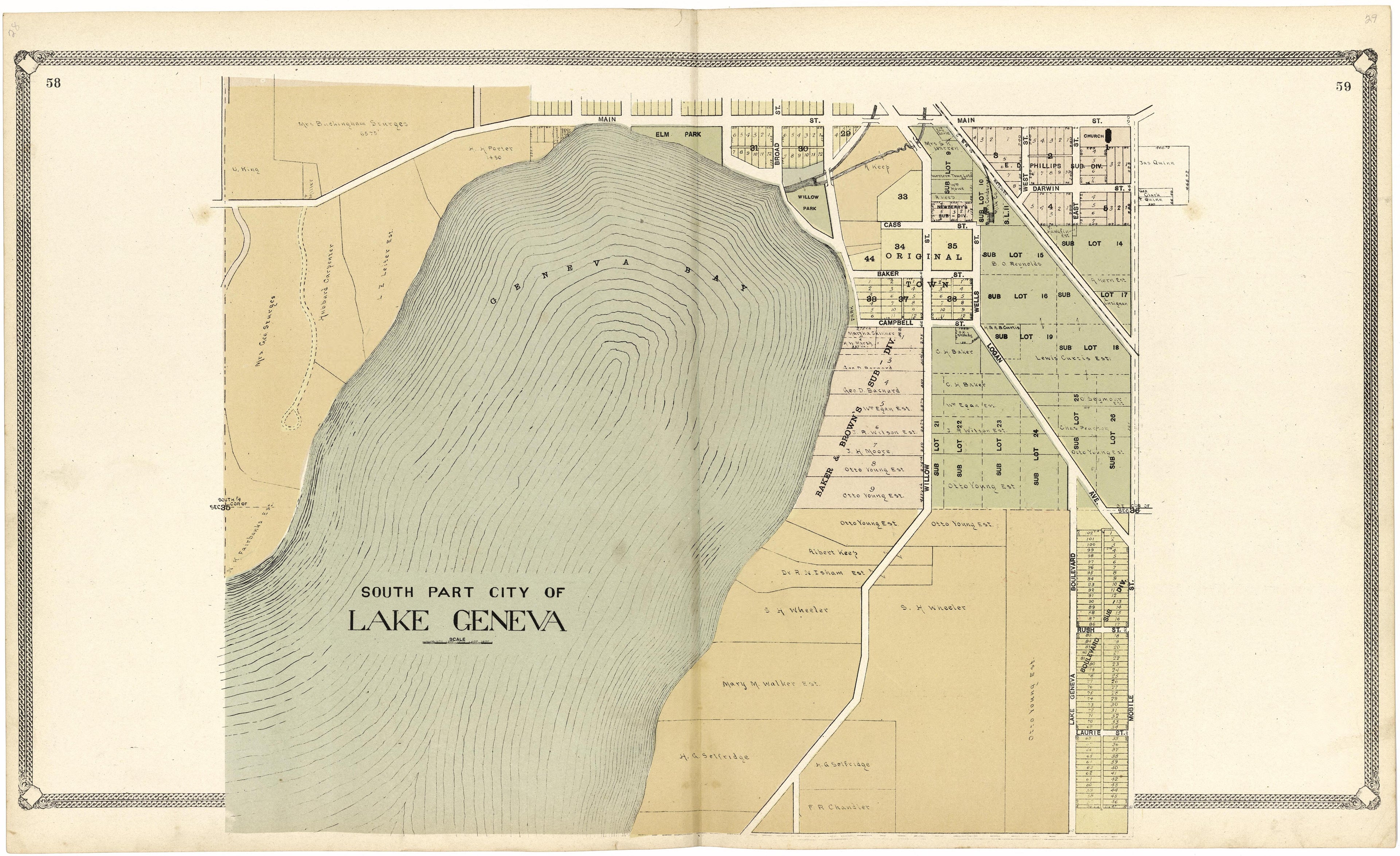 South Part City of Lake Geneva from Standard Atlas of Walworth County, Wisconsin 1907 by Relic Map Company