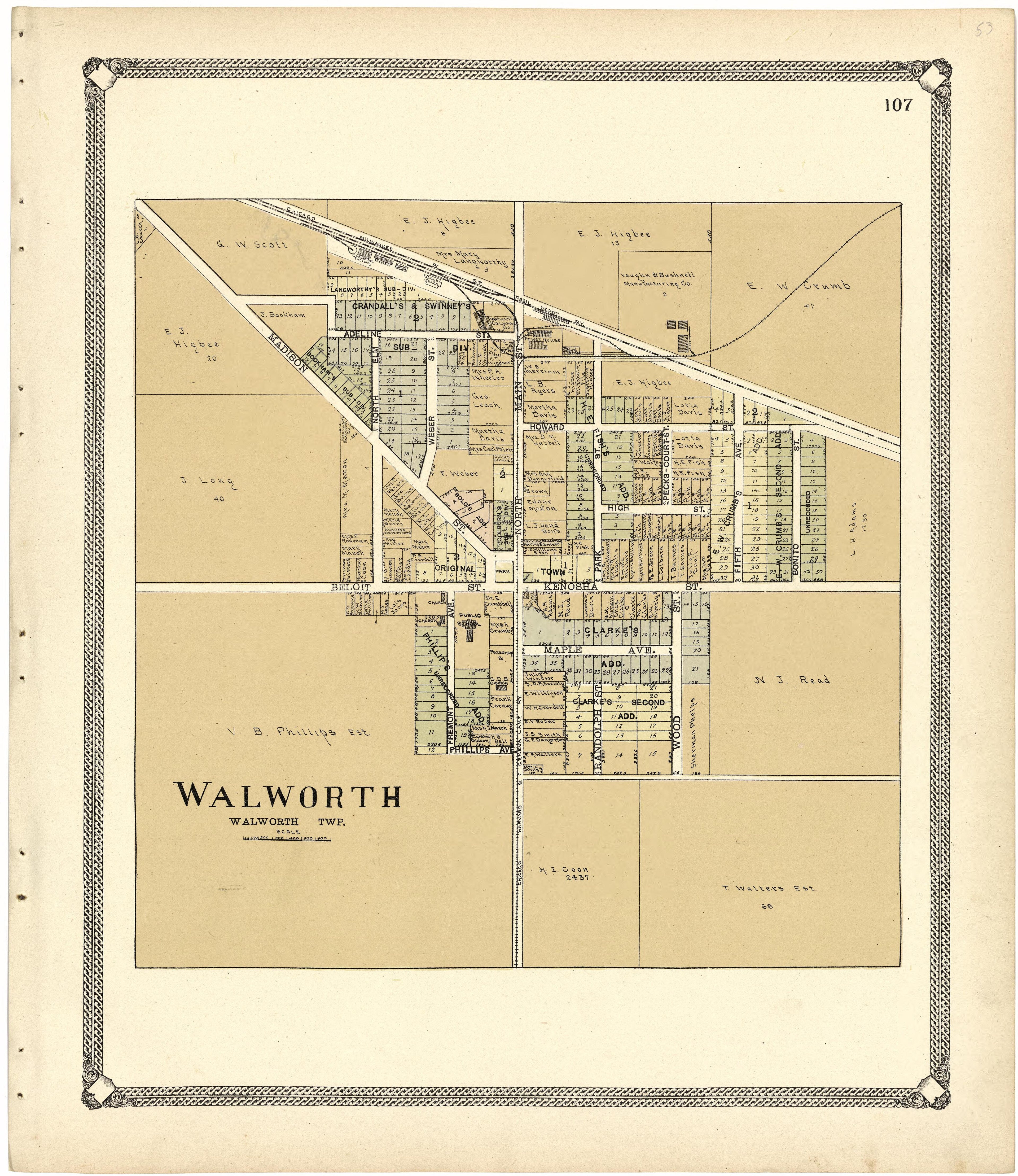 Walworth from Standard Atlas of Walworth County, Wisconsin 1907 by Relic Map Company