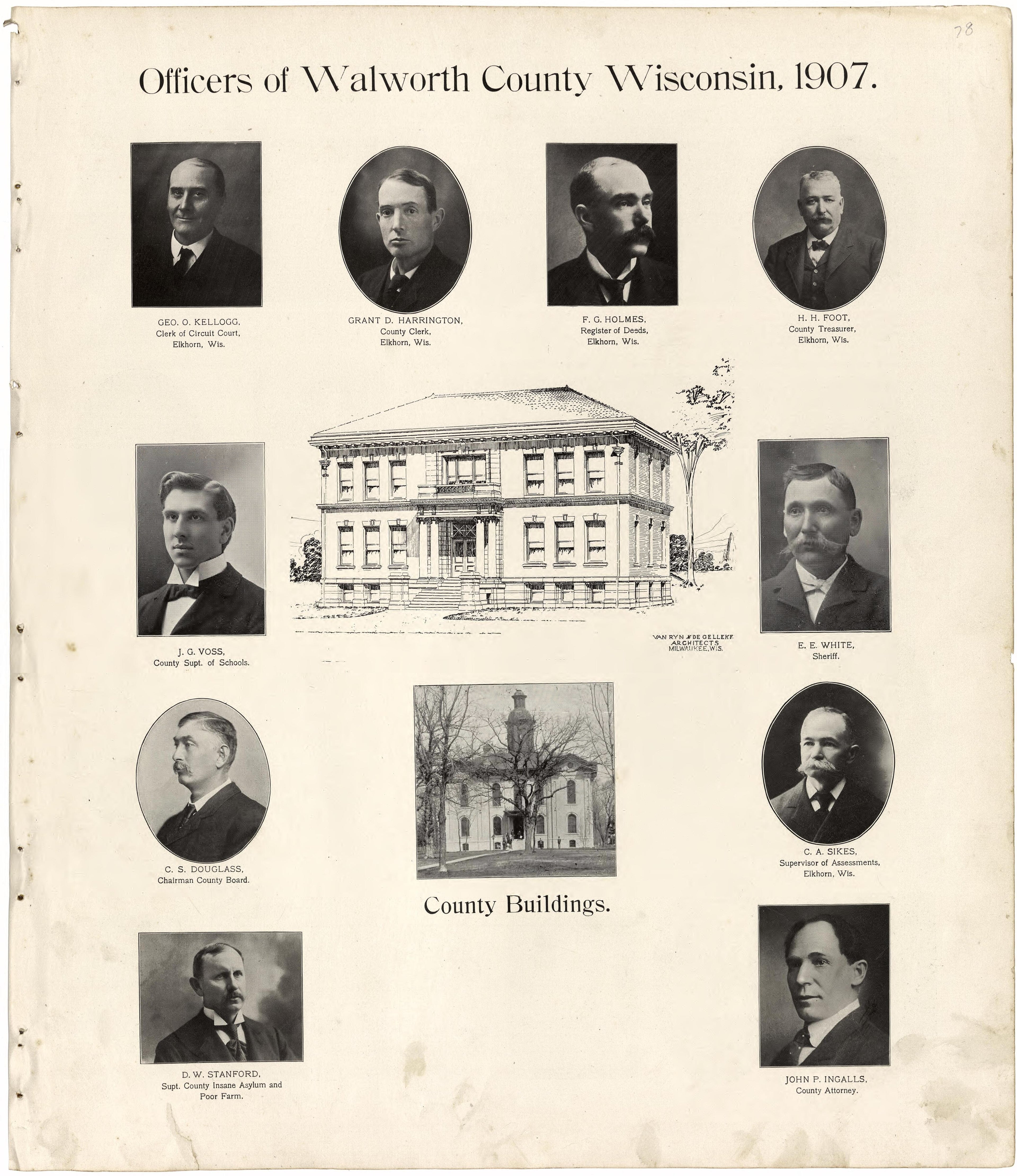 Officers of Walworth County Wisconsin, 1907 from Standard Atlas of Walworth County, Wisconsin : Including a Plat Book of the Villages, Cities and Townships of the County, Patrons Directory, Reference Business Directory and Departments Devoted to Gener... by Relic Map Company