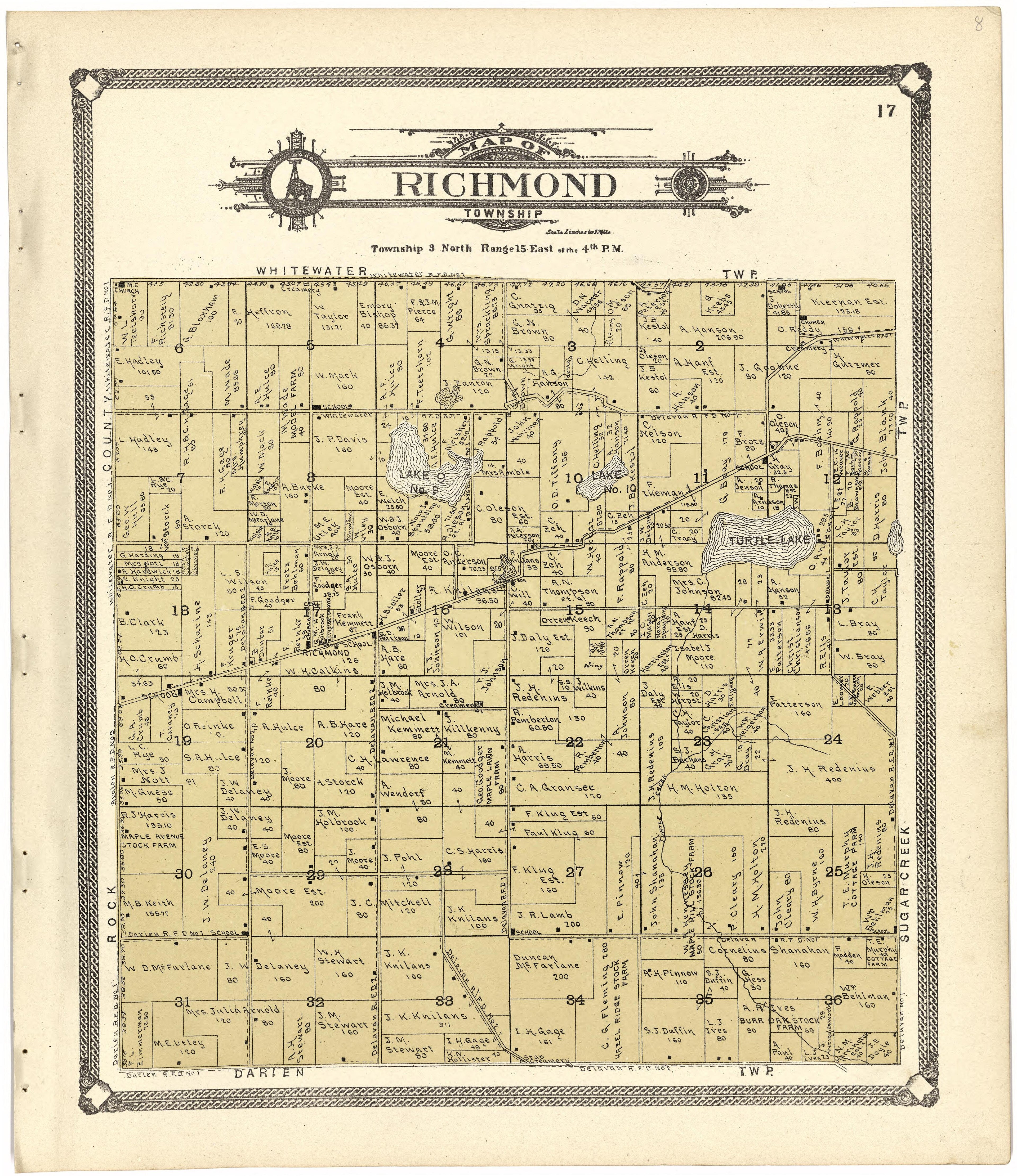 Map of Richmond Township from Standard Atlas of Walworth County, Wisconsin 1907 by Relic Map Company