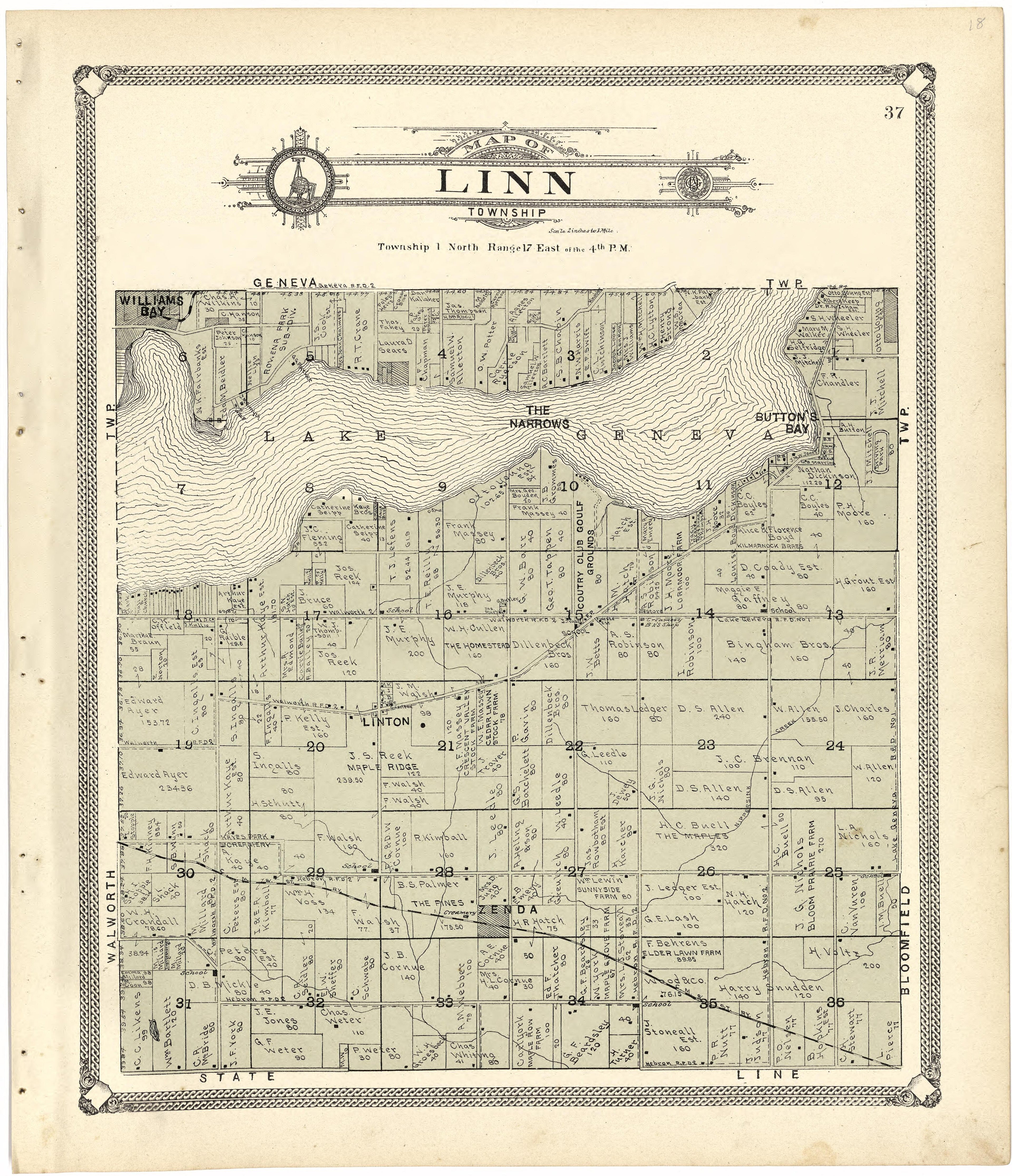 Map of Linn Township from Standard Atlas of Walworth County, Wisconsin 1907 by Relic Map Company