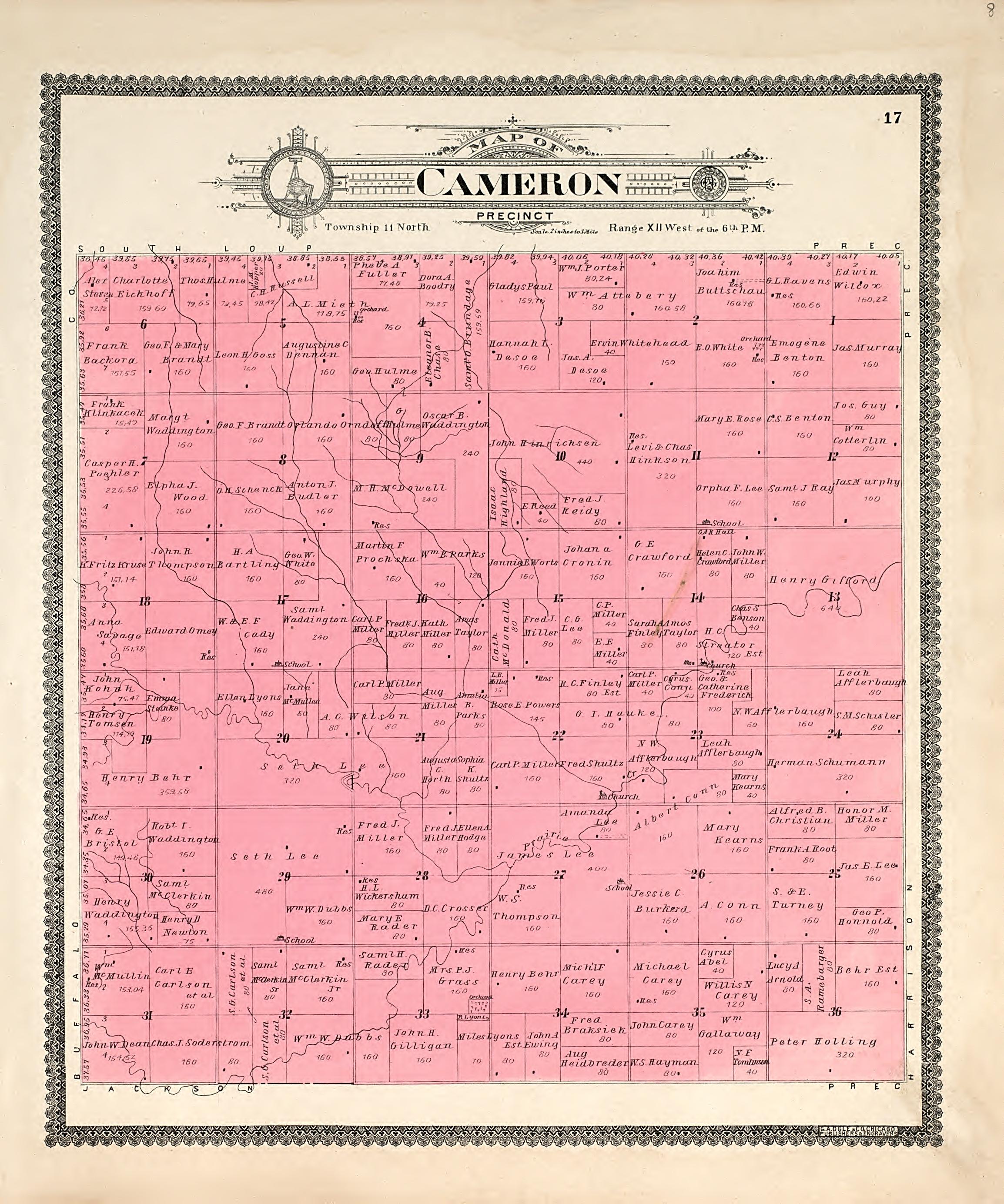 Cameron from Standard Atlas of Hall County, Nebraska : Including a Plat Book of the Villages, Cities and Precincts of the County, Map of the State, United States and World, Patrons Directory, Reference Business … 1904 by Relic Map Company