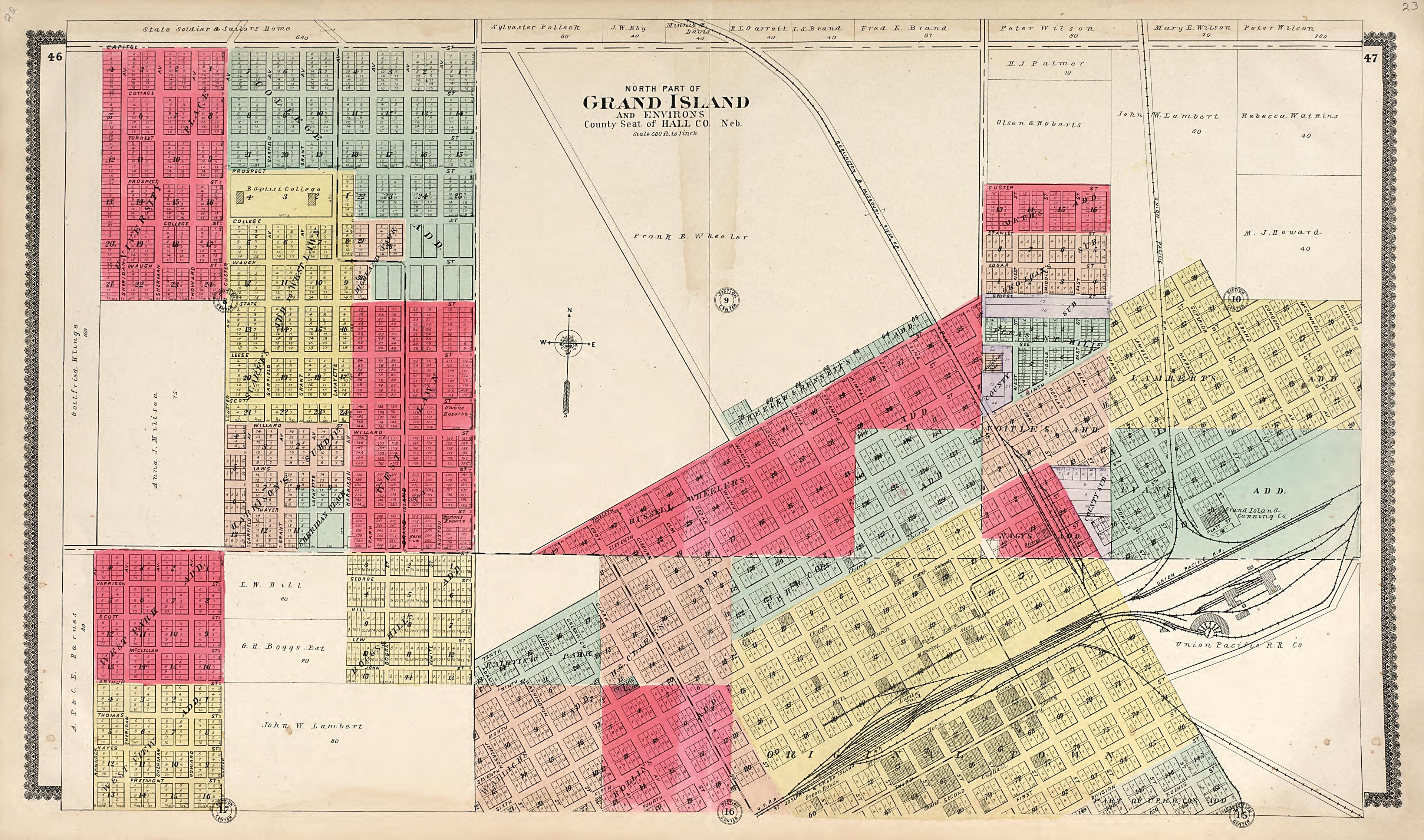 North Part of Grand Island from Standard Atlas of Hall County, Nebraska : Including a Plat Book of the Villages, Cities and Precincts of the County, Map of the State, United States and World, Patrons Directory, Reference Business … 1904 by Relic Map Company