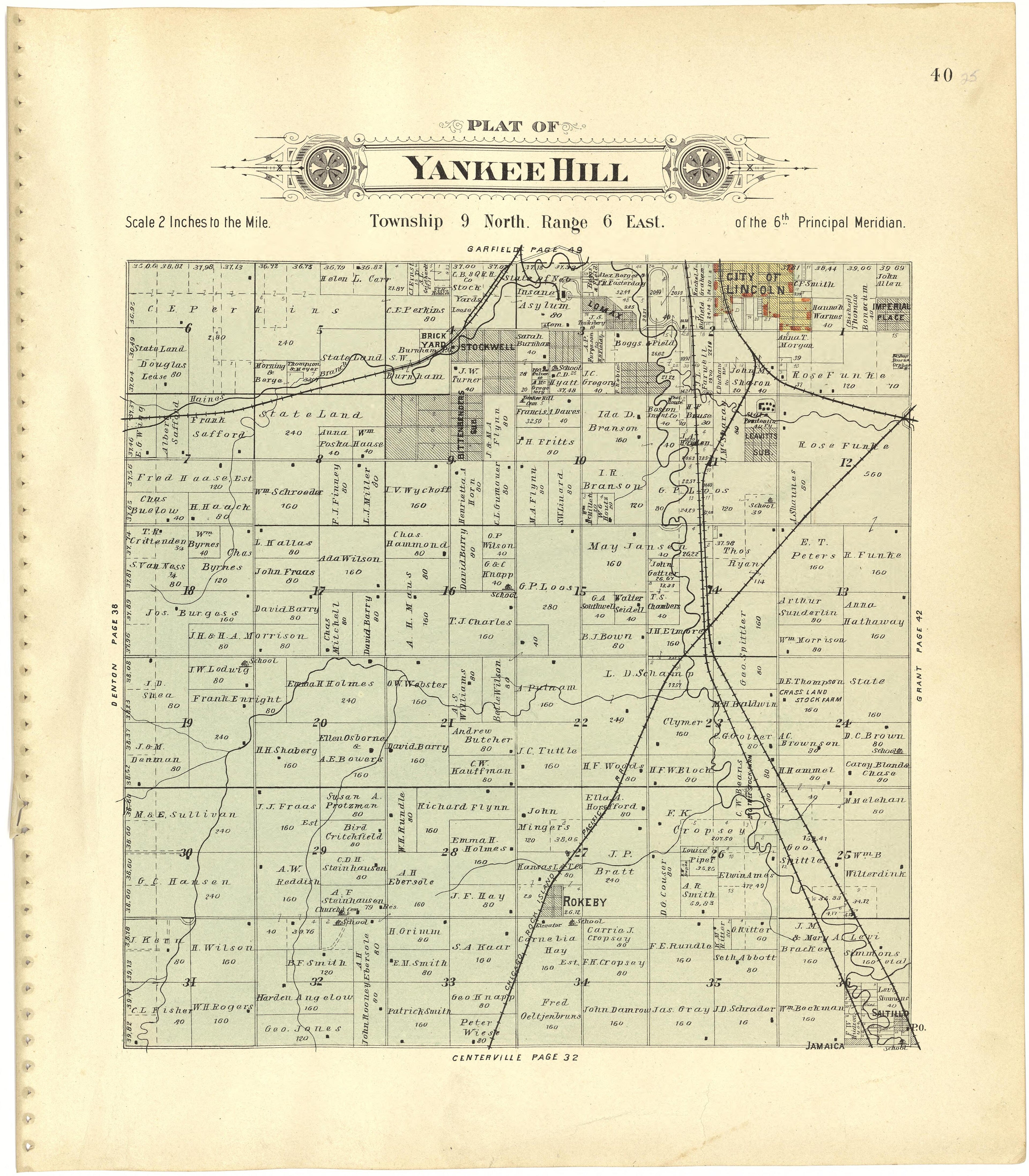 Plat of Yankee Hill from Plat Book of Lancaster County, Nebraska : Containing Carefully Prepared Township Plats, Village Plats, Analysis of U.S. Land System, Leading Farmers Directory, Reminiscences of Old Settlers : Illustrated 1903 by Relic Map Company