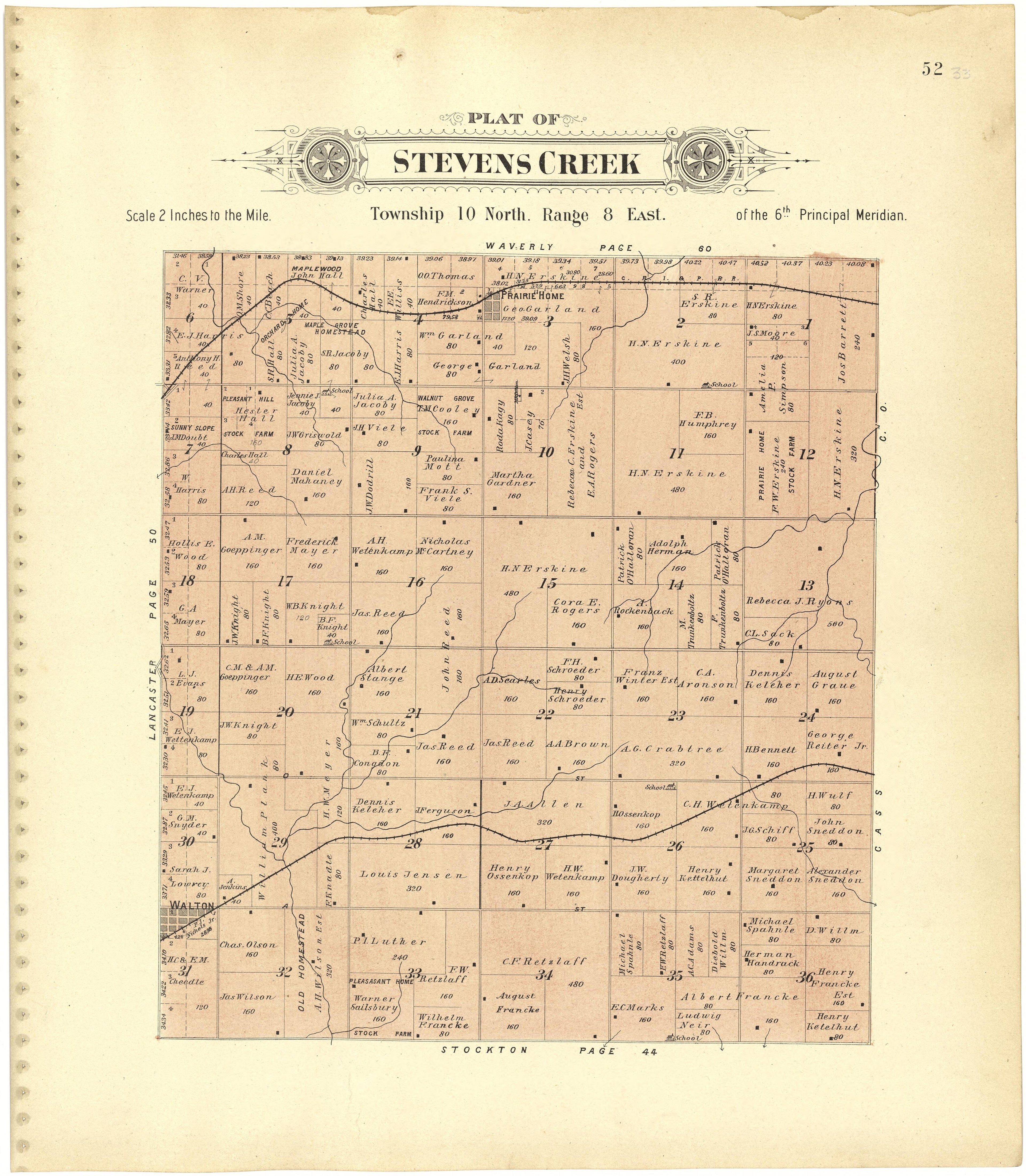 Plat of Stevens Creek from Plat Book of Lancaster County, Nebraska : Containing Carefully Prepared Township Plats, Village Plats, Analysis of U.S. Land System, Leading Farmers Directory, Reminiscences of Old Settlers : Illustrated 1903 by Relic Map Company
