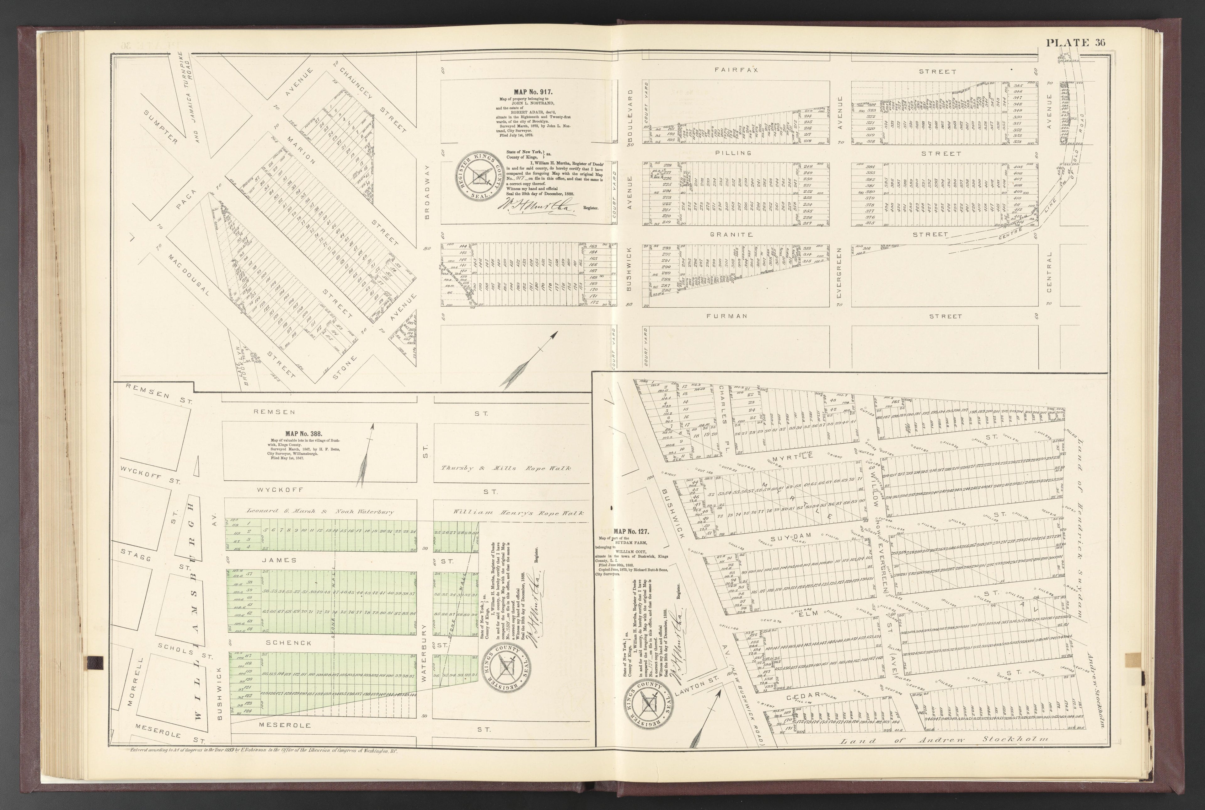 Image 85 of ..Iimportant Maps of Wards...of Brooklyn...Kings County, NY from Certified Copies of Important Maps of Wards 8, 17, 18, 22, 23, 24, and 25 City of Brooklyn, Filed In the Office of Register Kings County, New York 1889 by Relic Map Company