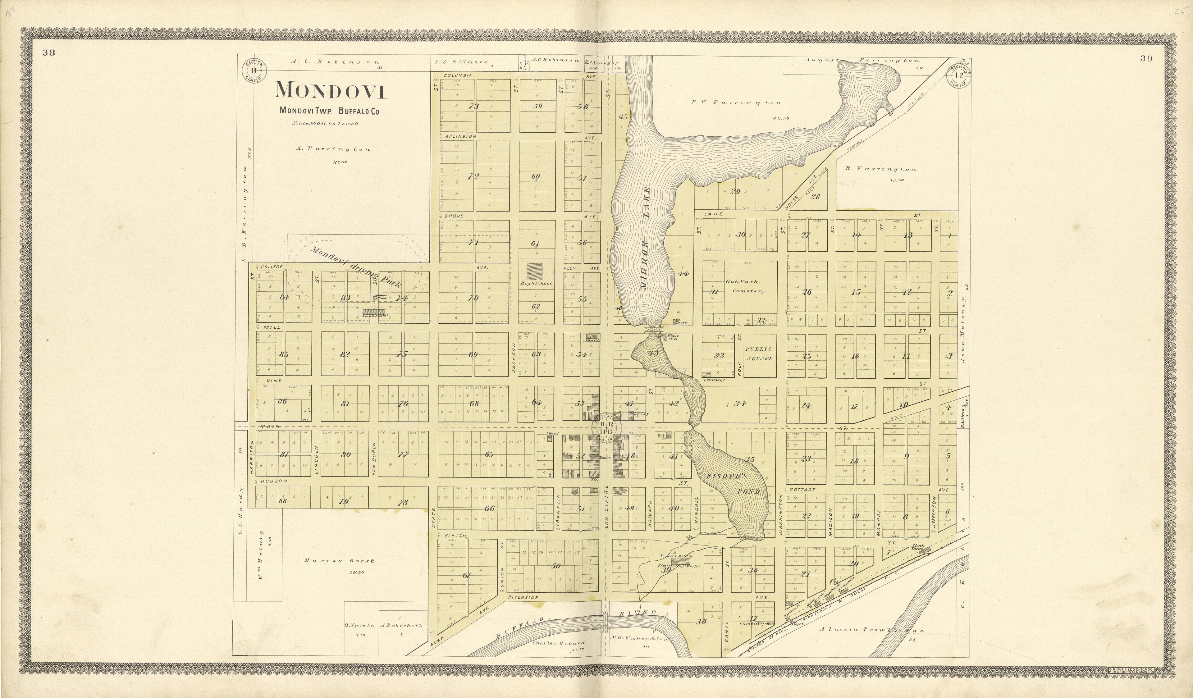 Mondovi from Standard Atlas of Buffalo and Pepin Counties, Wisconsin : Including a Plat Book of the Villages, Cities and Townships of the County, Map of the State, United States and World : Farmers … 1896 by Relic Map Company