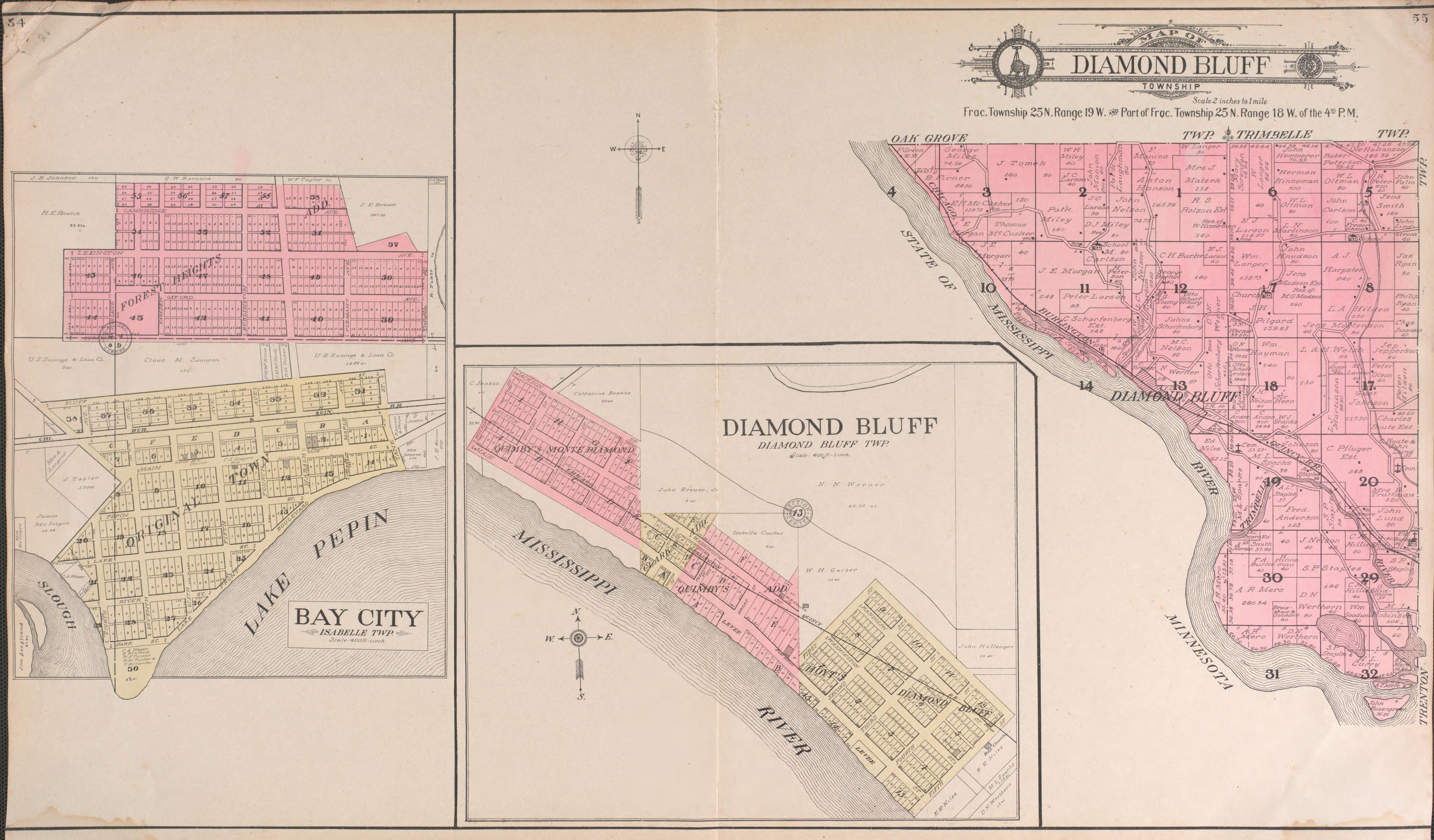 Diamond Bluff from Standard Atlas of Pierce County, Wisconsin : Including a Plat Book of the Villages, Cities and Townships of the County, Map of the State, United States and World : Patrons Directory, Reference … 1908 by Relic Map Company
