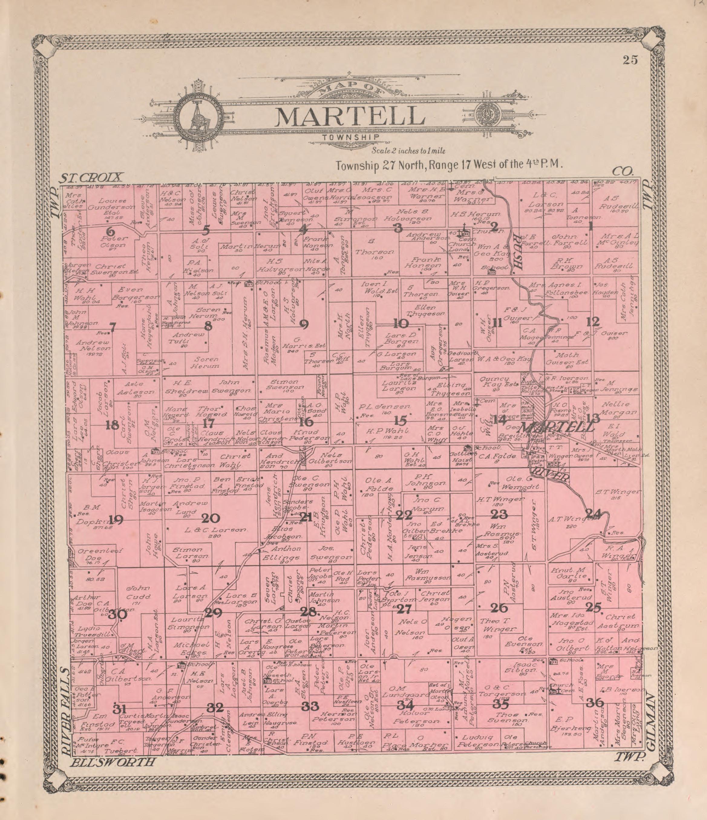 Martell from Standard Atlas of Pierce County, Wisconsin : Including a Plat Book of the Villages, Cities and Townships of the County, Map of the State, United States and World : Patrons Directory, Reference … 1908 by Relic Map Company