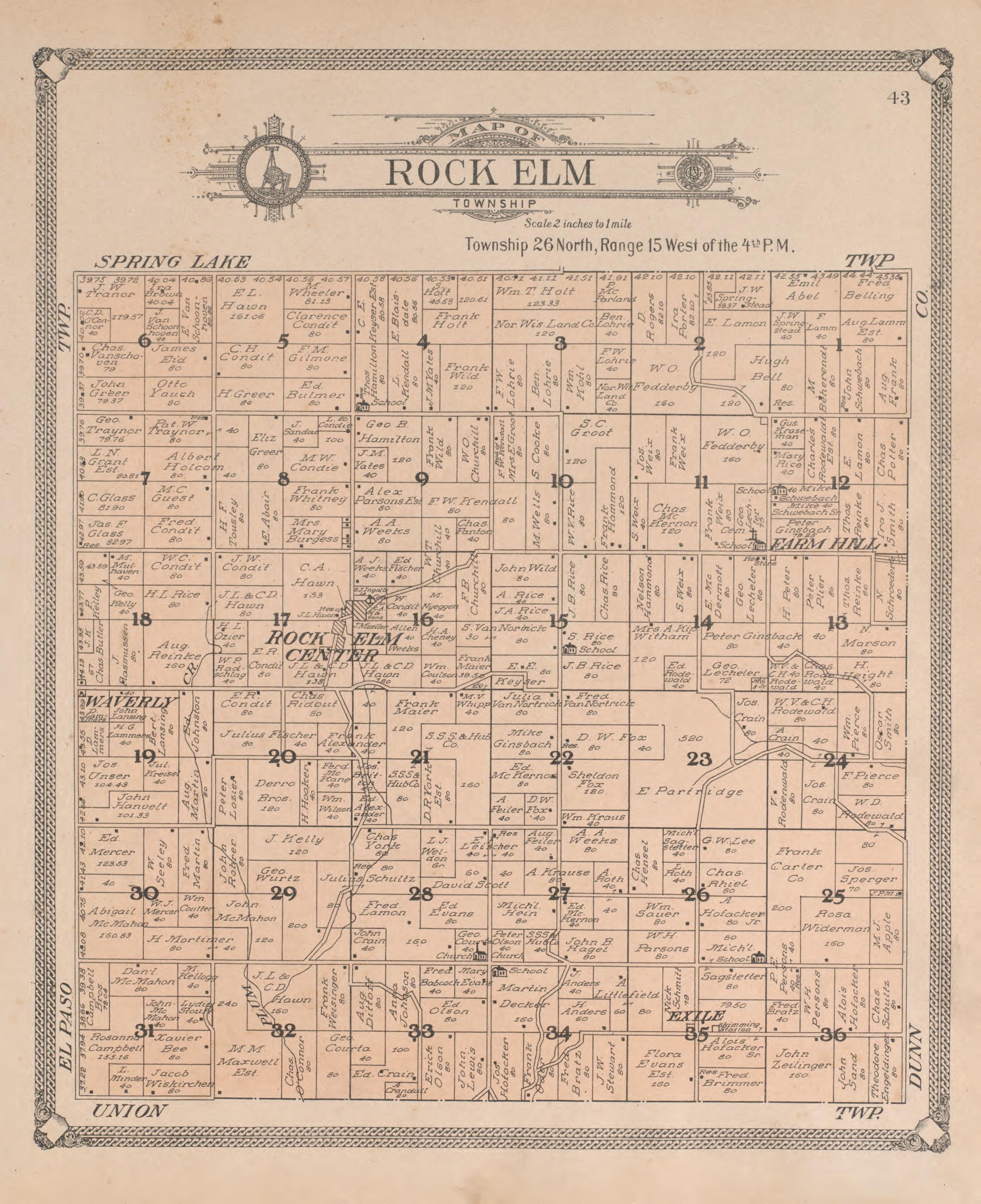 Rock Elm from Standard Atlas of Pierce County, Wisconsin : Including a Plat Book of the Villages, Cities and Townships of the County, Map of the State, United States and World : Patrons Directory, Reference … 1908 by Relic Map Company