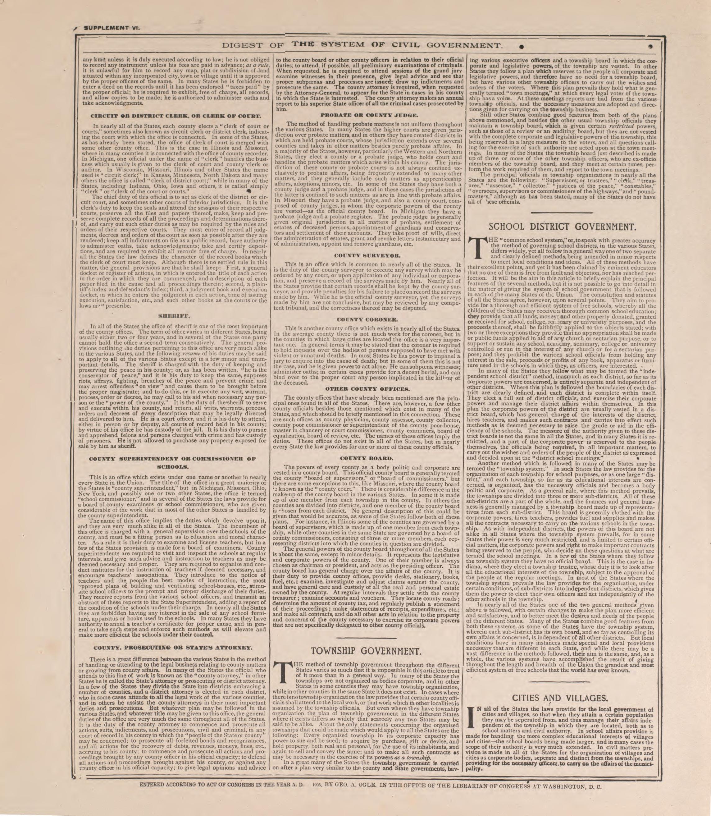 Digest of the System of Civil Government--4 from Standard Atlas of Pierce County, Wisconsin : Including a Plat Book of the Villages, Cities and Townships of the County, Map of the State, United States and World : Patrons Directory, Reference … 1908 by Relic Map Company