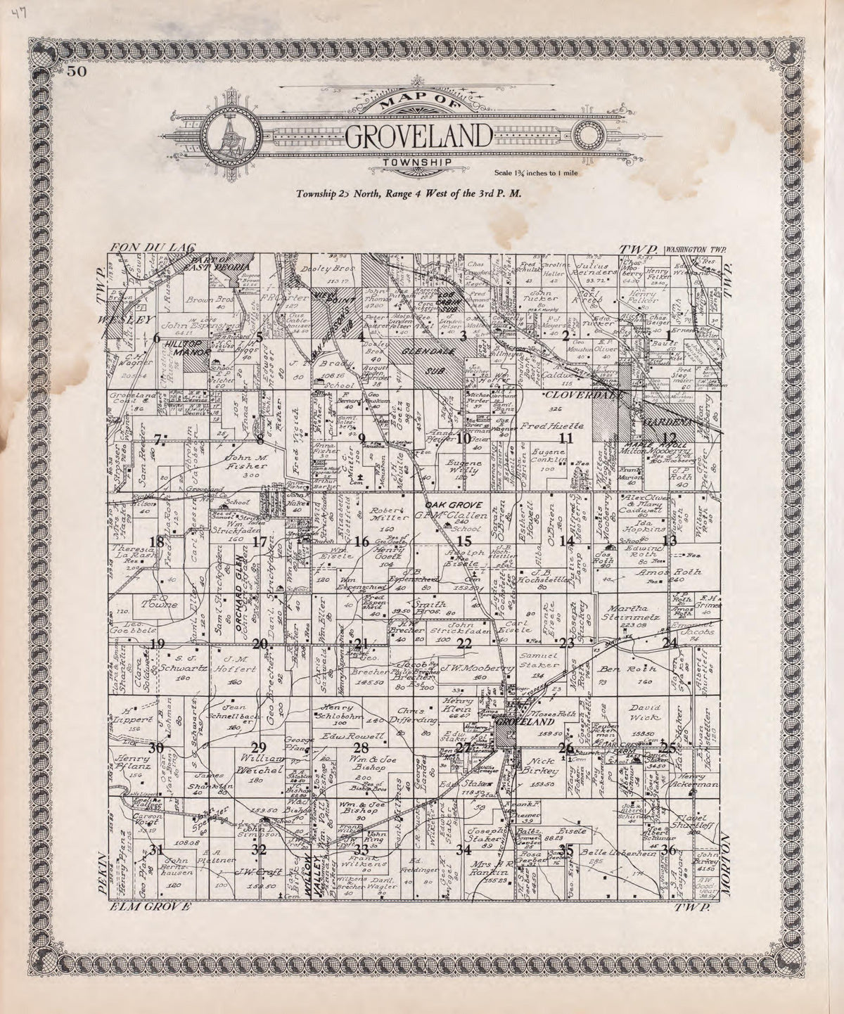 Groveland from Standard Atlas of Tazewell County, Illinois : Including a Plat Book of the Villages, Cities and Townships of the County, Map of the State, United States and World : Patrons Directory, Reference … 1929 by Relic Map Company