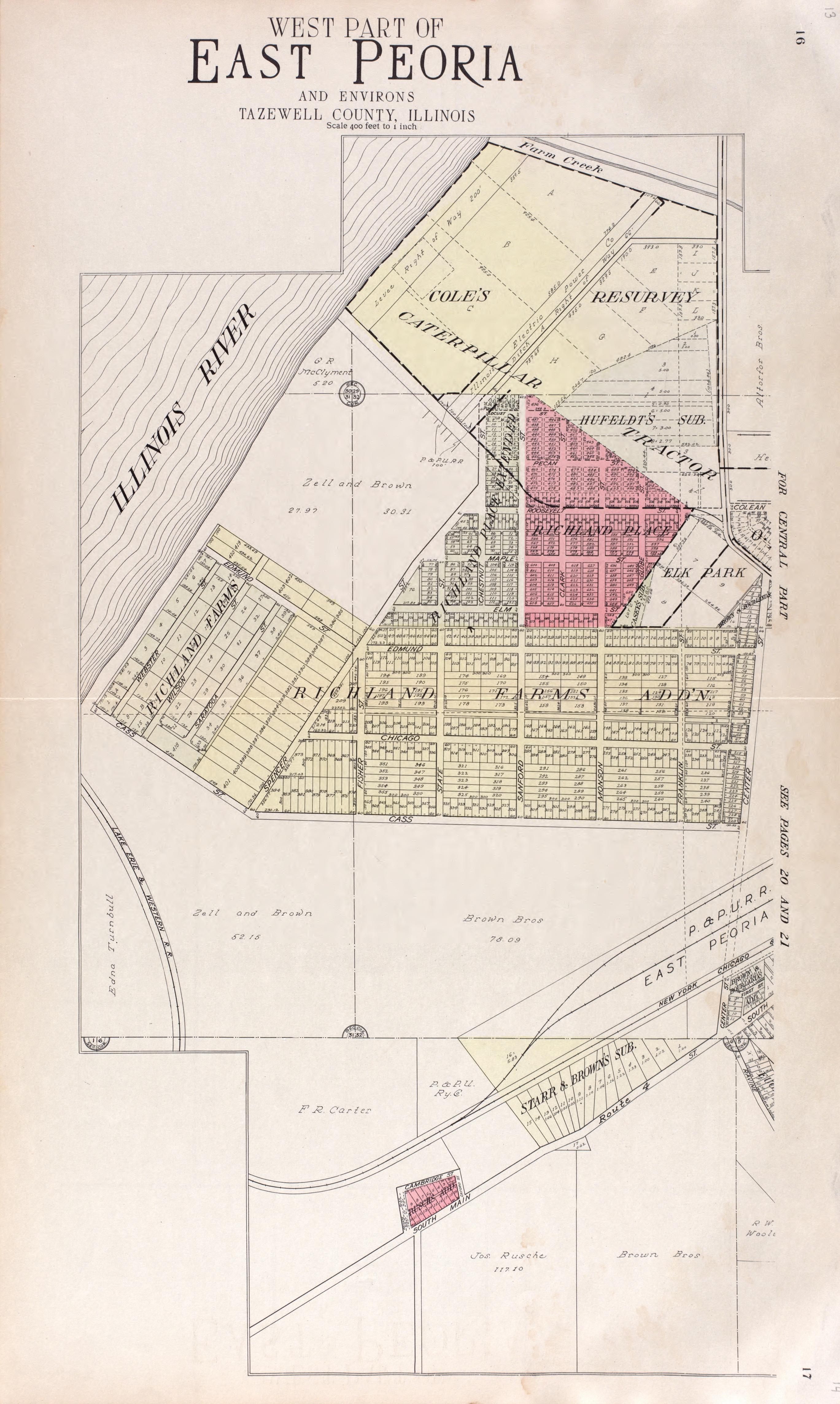 West Part of East Peoria from Standard Atlas of Tazewell County, Illinois : Including a Plat Book of the Villages, Cities and Townships of the County, Map of the State, United States and World : Patrons Directory, Reference … 1929 by Relic Map Company