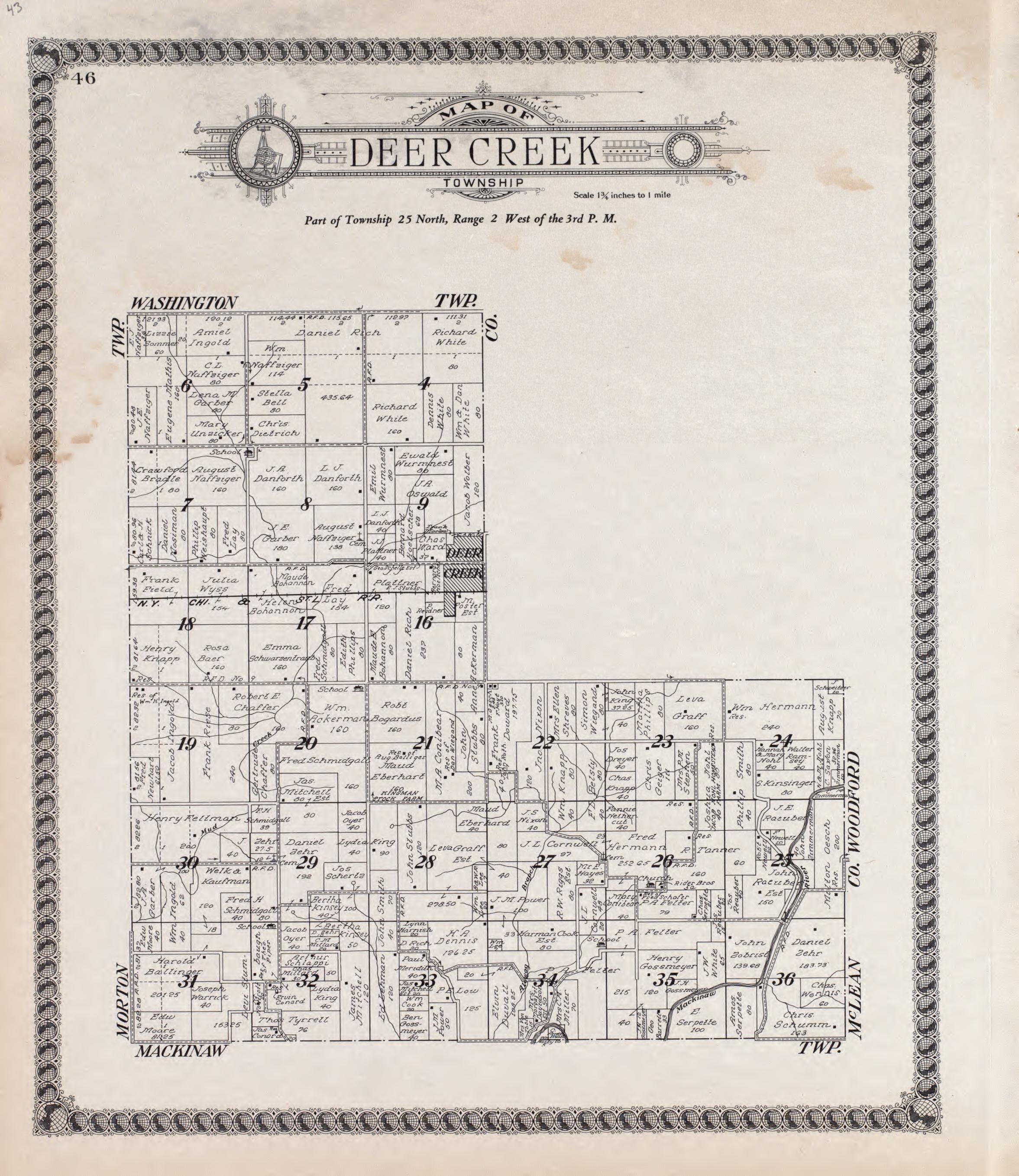 Deer Creek from Standard Atlas of Tazewell County, Illinois : Including a Plat Book of the Villages, Cities and Townships of the County, Map of the State, United States and World : Patrons Directory, Reference … 1929 by Relic Map Company