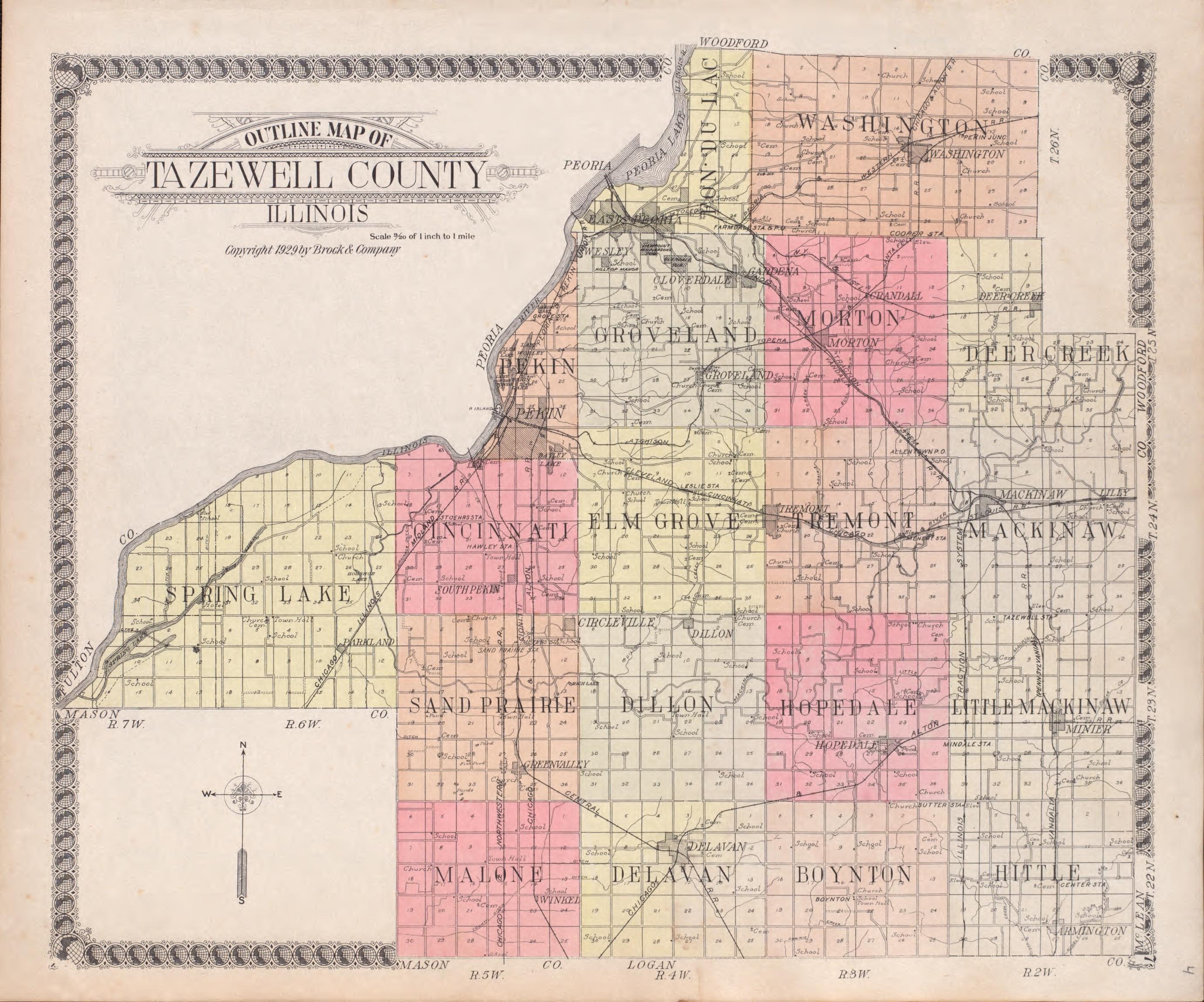 Tazewell County from Standard Atlas of Tazewell County, Illinois : Including a Plat Book of the Villages, Cities and Townships of the County, Map of the State, United States and World : Patrons Directory, Reference … 1929 by Relic Map Company