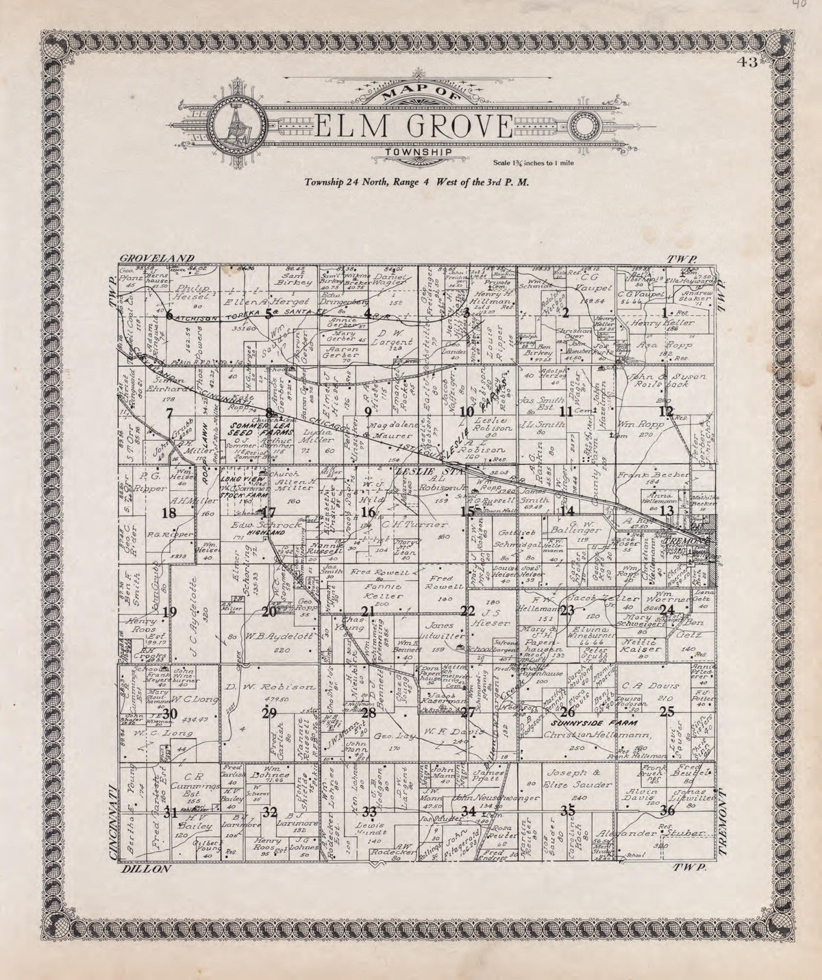 Elm Grove from Standard Atlas of Tazewell County, Illinois : Including a Plat Book of the Villages, Cities and Townships of the County, Map of the State, United States and World : Patrons Directory, Reference … 1929 by Relic Map Company
