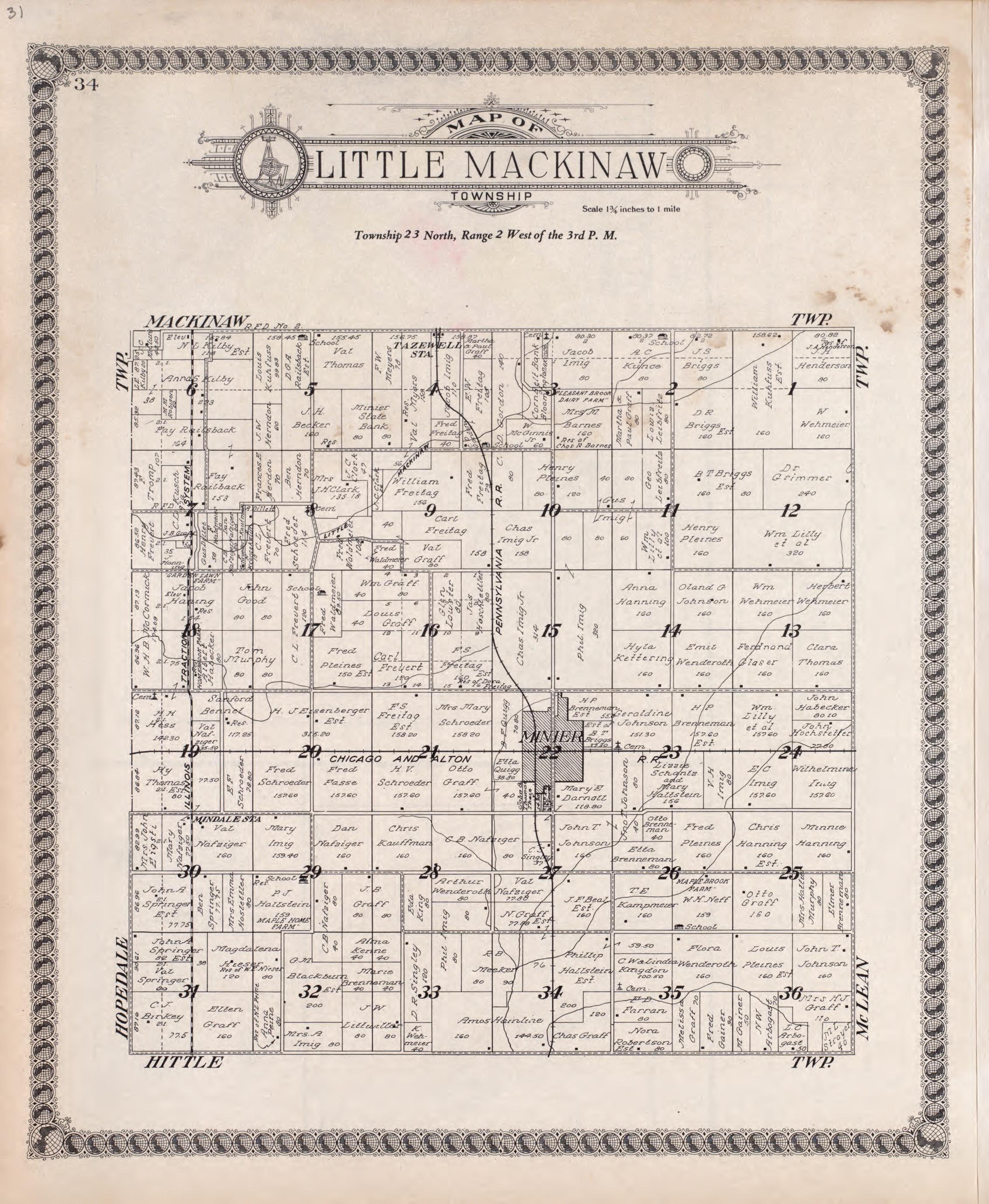Little Mackinaw from Standard Atlas of Tazewell County, Illinois : Including a Plat Book of the Villages, Cities and Townships of the County, Map of the State, United States and World : Patrons Directory, Reference … 1929 by Relic Map Company