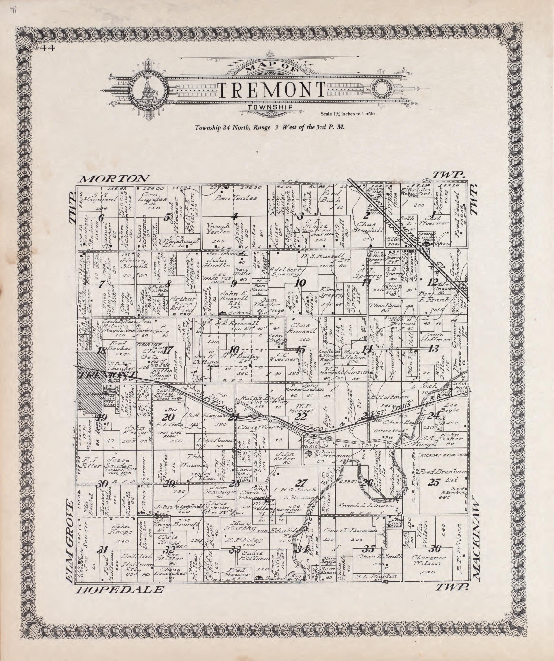Tremont from Standard Atlas of Tazewell County, Illinois : Including a Plat Book of the Villages, Cities and Townships of the County, Map of the State, United States and World : Patrons Directory, Reference … 1929 by Relic Map Company