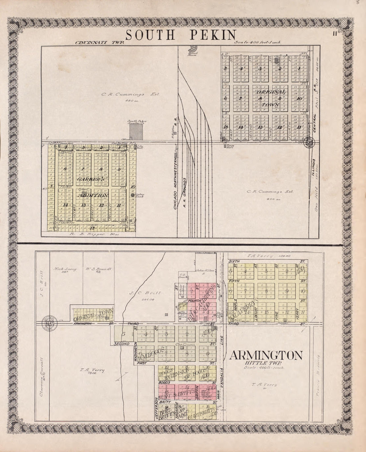 South Pekin, Armington from Standard Atlas of Tazewell County, Illinois : Including a Plat Book of the Villages, Cities and Townships of the County, Map of the State, United States and World : Patrons Directory, Reference … 1929 by Relic Map Company