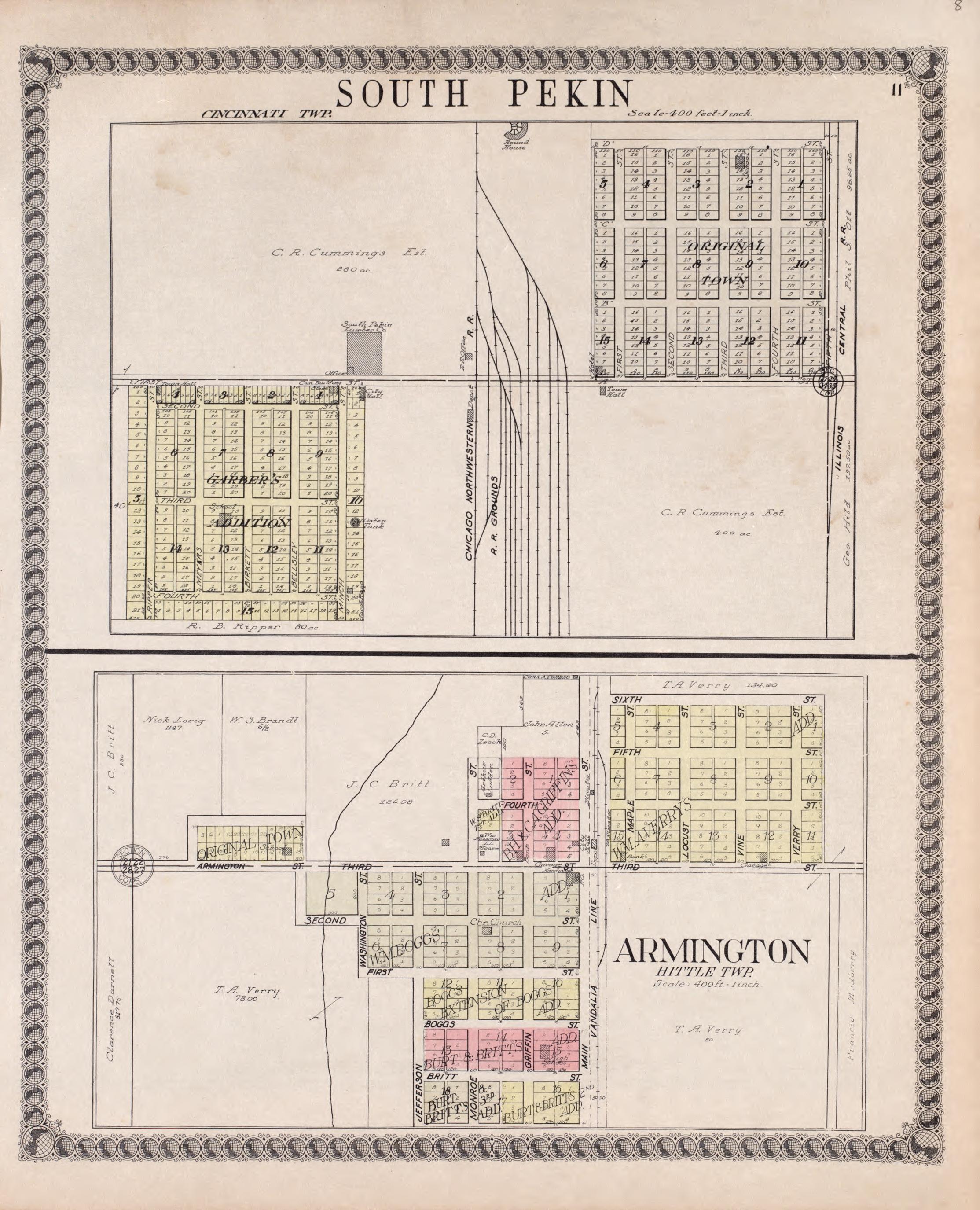South Pekin, Armington from Standard Atlas of Tazewell County, Illinois : Including a Plat Book of the Villages, Cities and Townships of the County, Map of the State, United States and World : Patrons Directory, Reference … 1929 by Relic Map Company