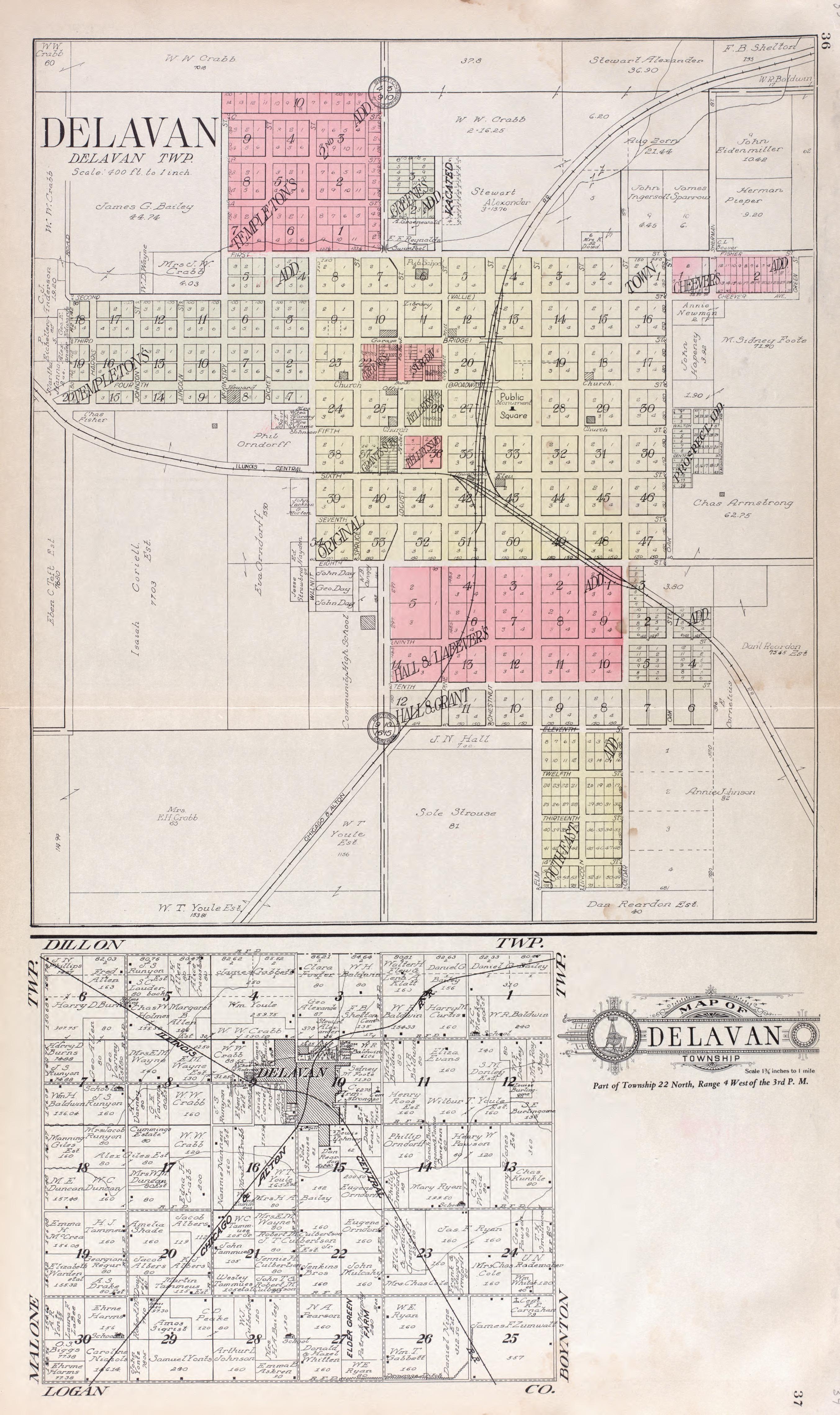 Delavan from Standard Atlas of Tazewell County, Illinois : Including a Plat Book of the Villages, Cities and Townships of the County, Map of the State, United States and World : Patrons Directory, Reference … 1929 by Relic Map Company