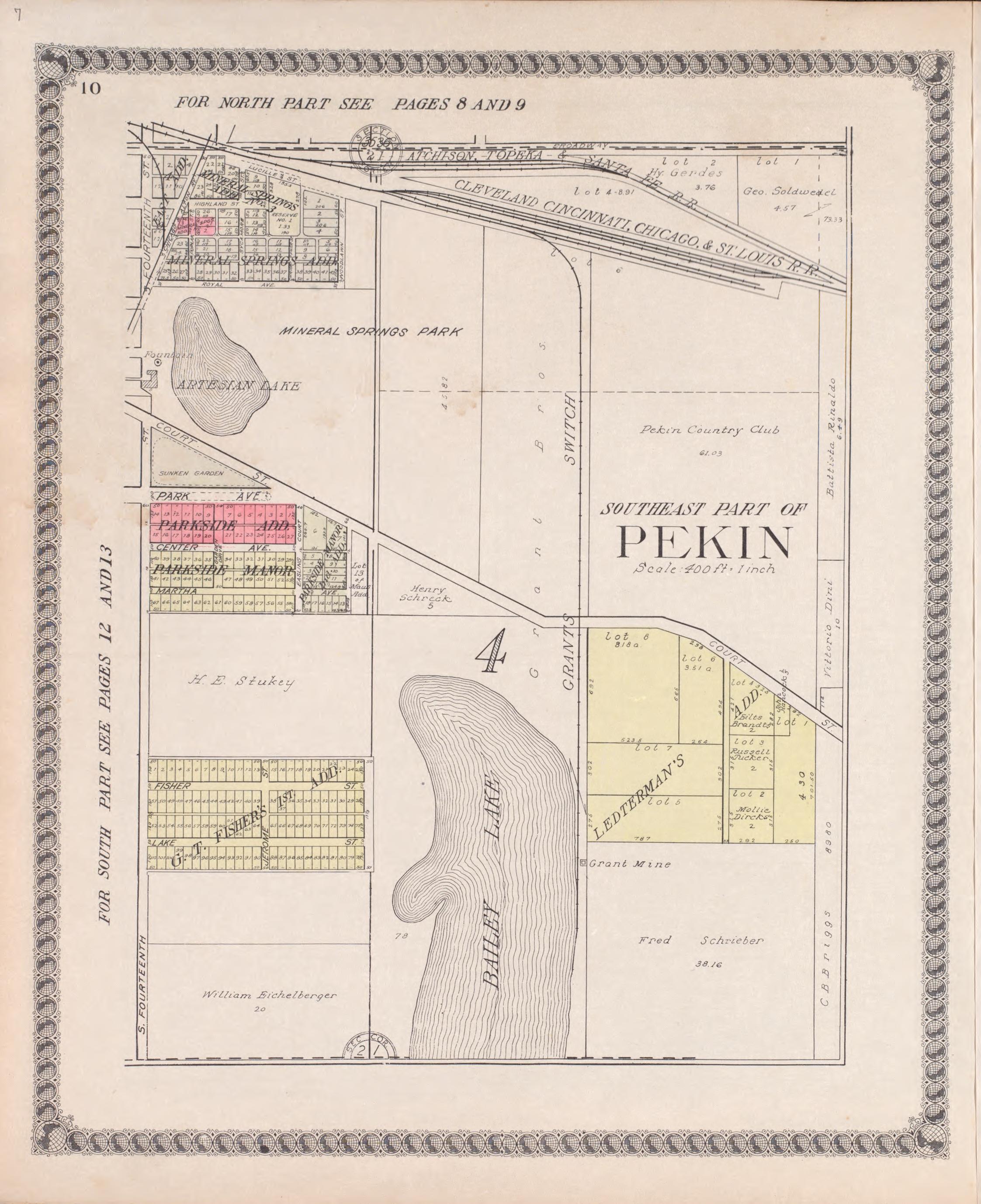 Southeast Part of Pekin from Standard Atlas of Tazewell County, Illinois : Including a Plat Book of the Villages, Cities and Townships of the County, Map of the State, United States and World : Patrons Directory, Reference … 1929 by Relic Map Company