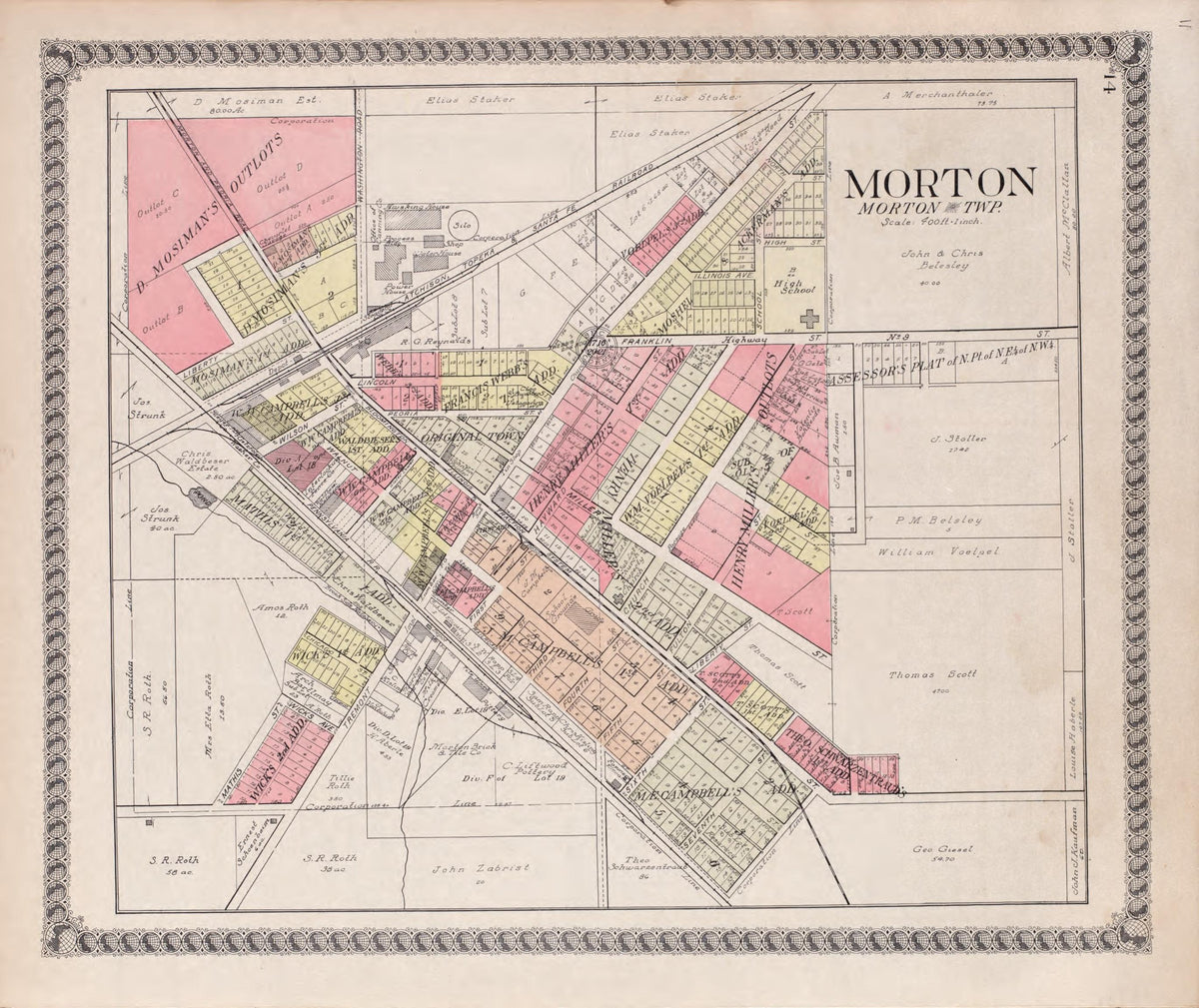 Morton from Standard Atlas of Tazewell County, Illinois : Including a Plat Book of the Villages, Cities and Townships of the County, Map of the State, United States and World : Patrons Directory, Reference … 1929 by Relic Map Company