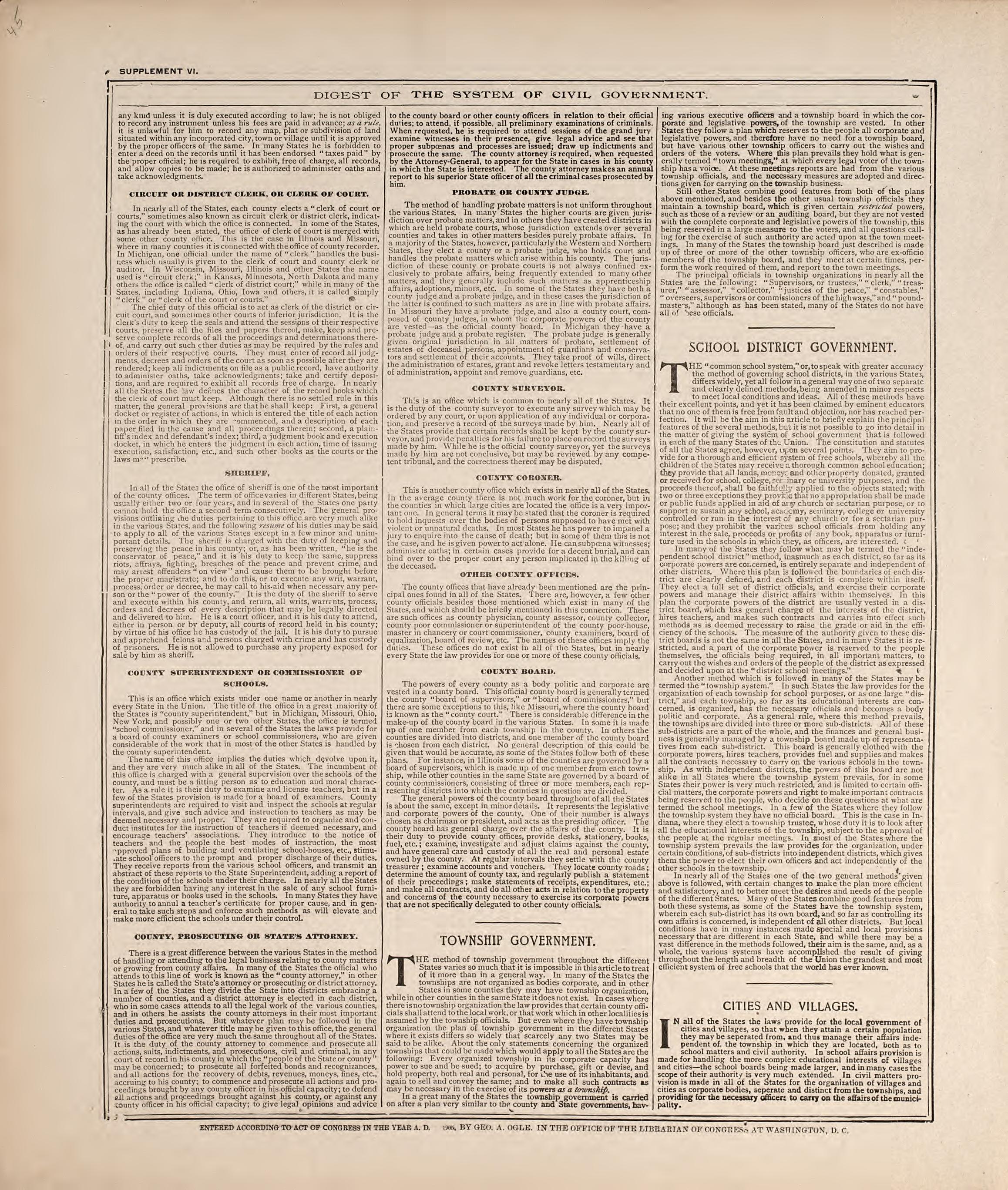 Digest of the System of Civil Government from Standard Atlas of Hodgeman County, Kansas : Including a Plat Book of the Villages, Cities and Townships of the County, Map of the State, United States and World, Patrons Directory, Reference Business … 1907 by Relic Map Company