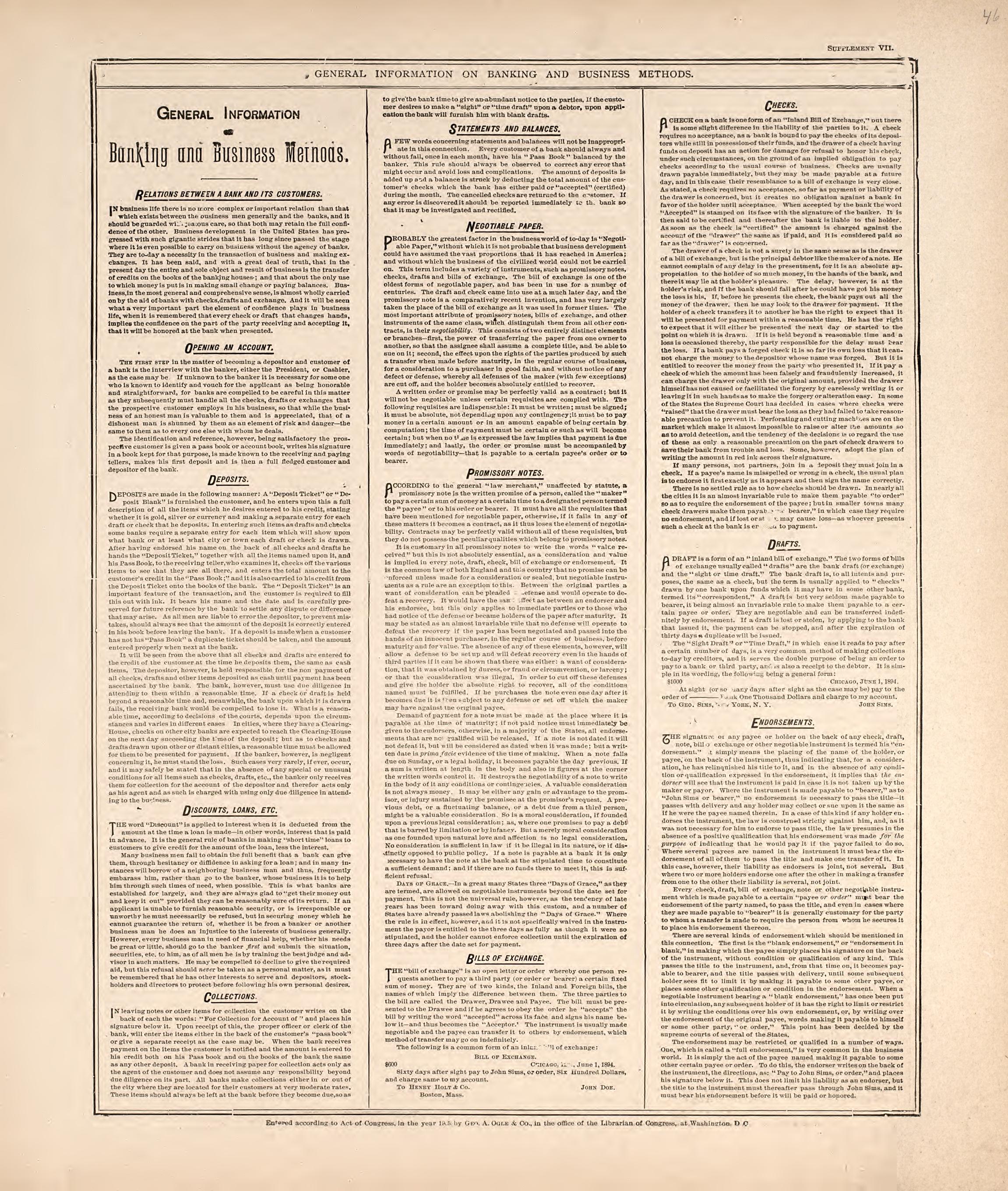 General Information On Banking and Business Methods from Standard Atlas of Hodgeman County, Kansas : Including a Plat Book of the Villages, Cities and Townships of the County, Map of the State, United States and World, Patrons Directory, Reference Bus... by Relic Map Company