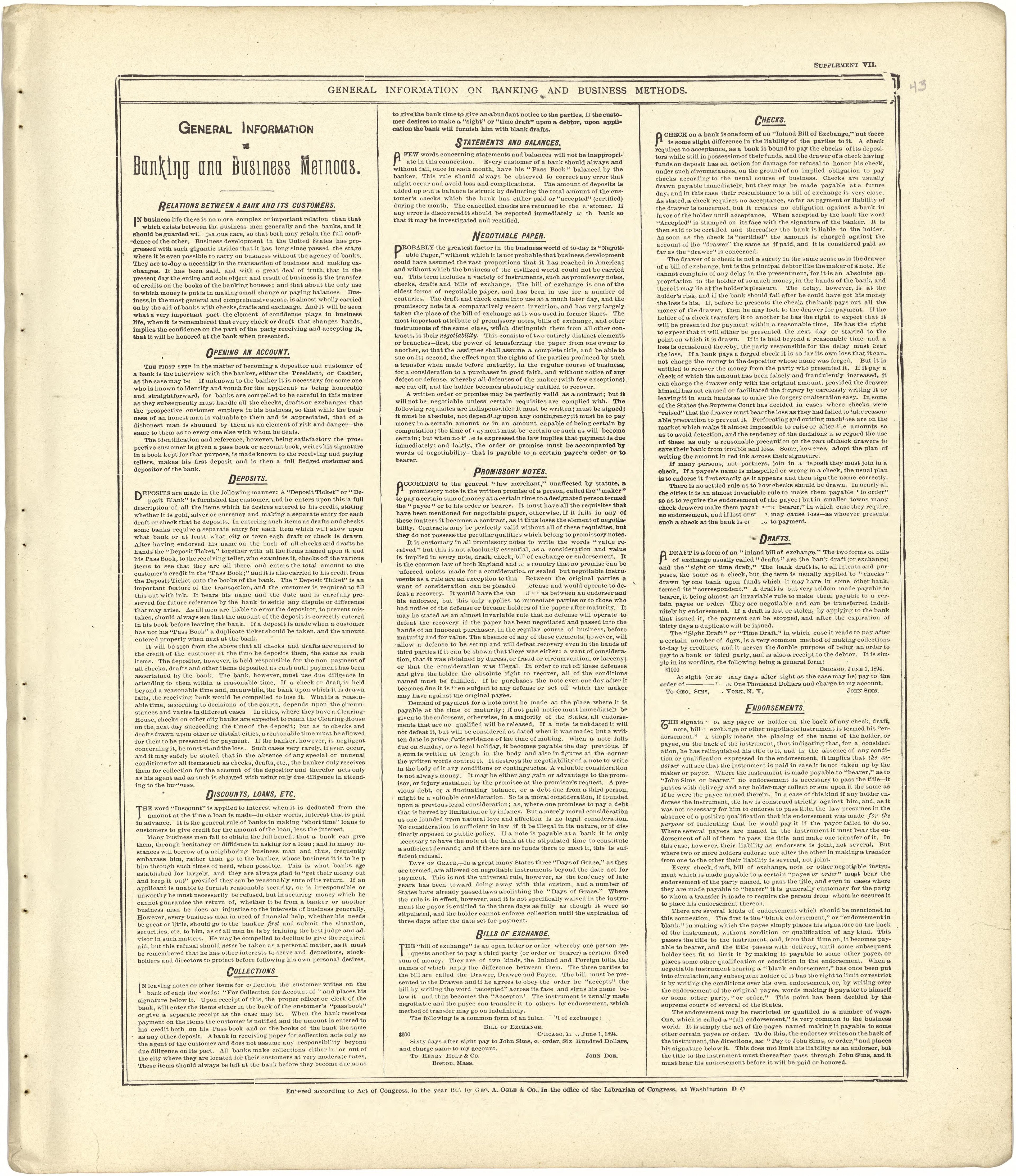 General Information On Banking and Business Methods from Standard Atlas of Stark County, Illinois : Including a Plat Book of the Villages, Cities and Townships of the County, Map of the State, United States and World : Patrons Directory, Reference …... by Relic Map Company