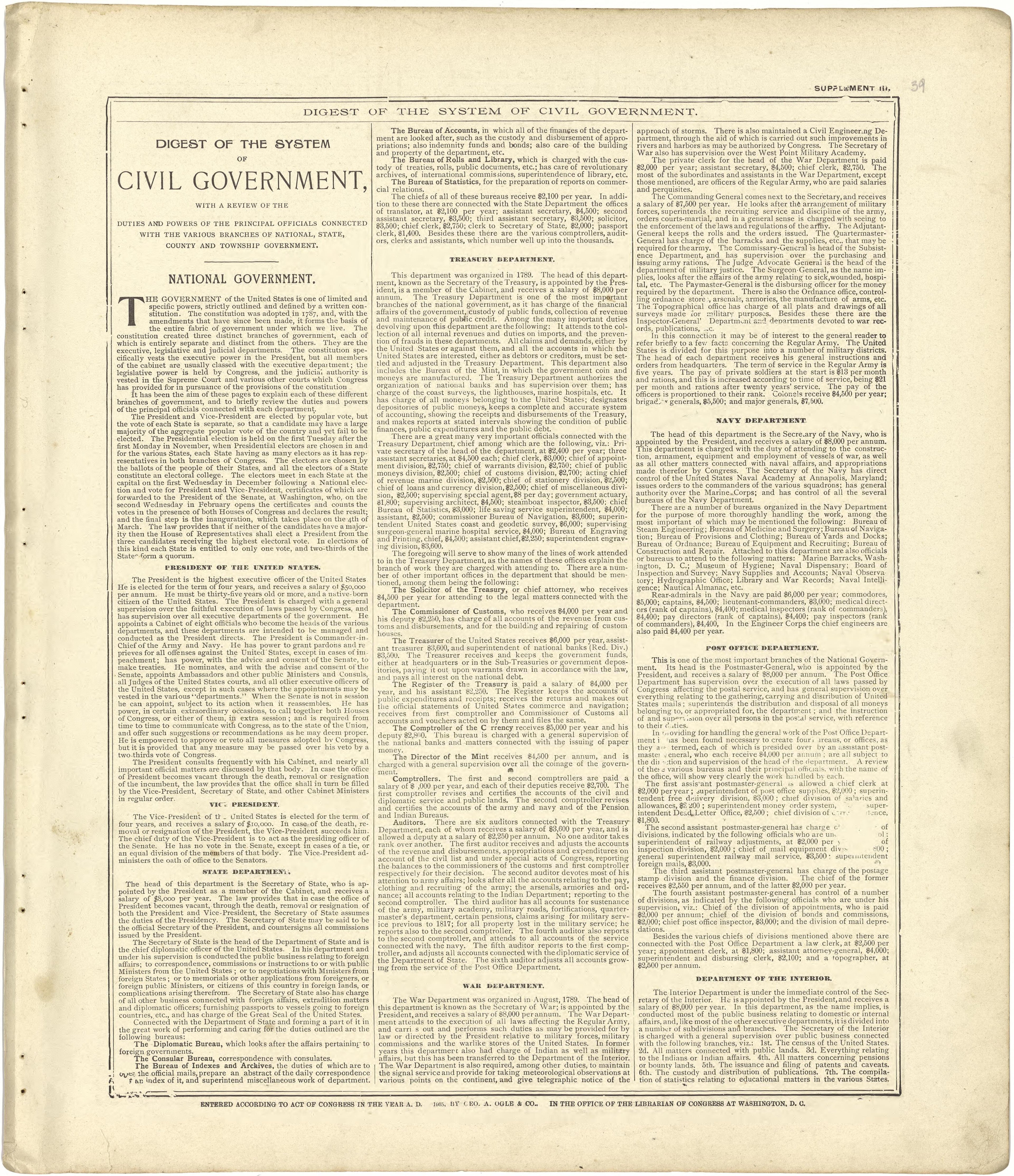 Digest of the System of Civil Government from Standard Atlas of Stark County, Illinois : Including a Plat Book of the Villages, Cities and Townships of the County, Map of the State, United States and World : Patrons Directory, Reference … 1907 by Relic Map Company