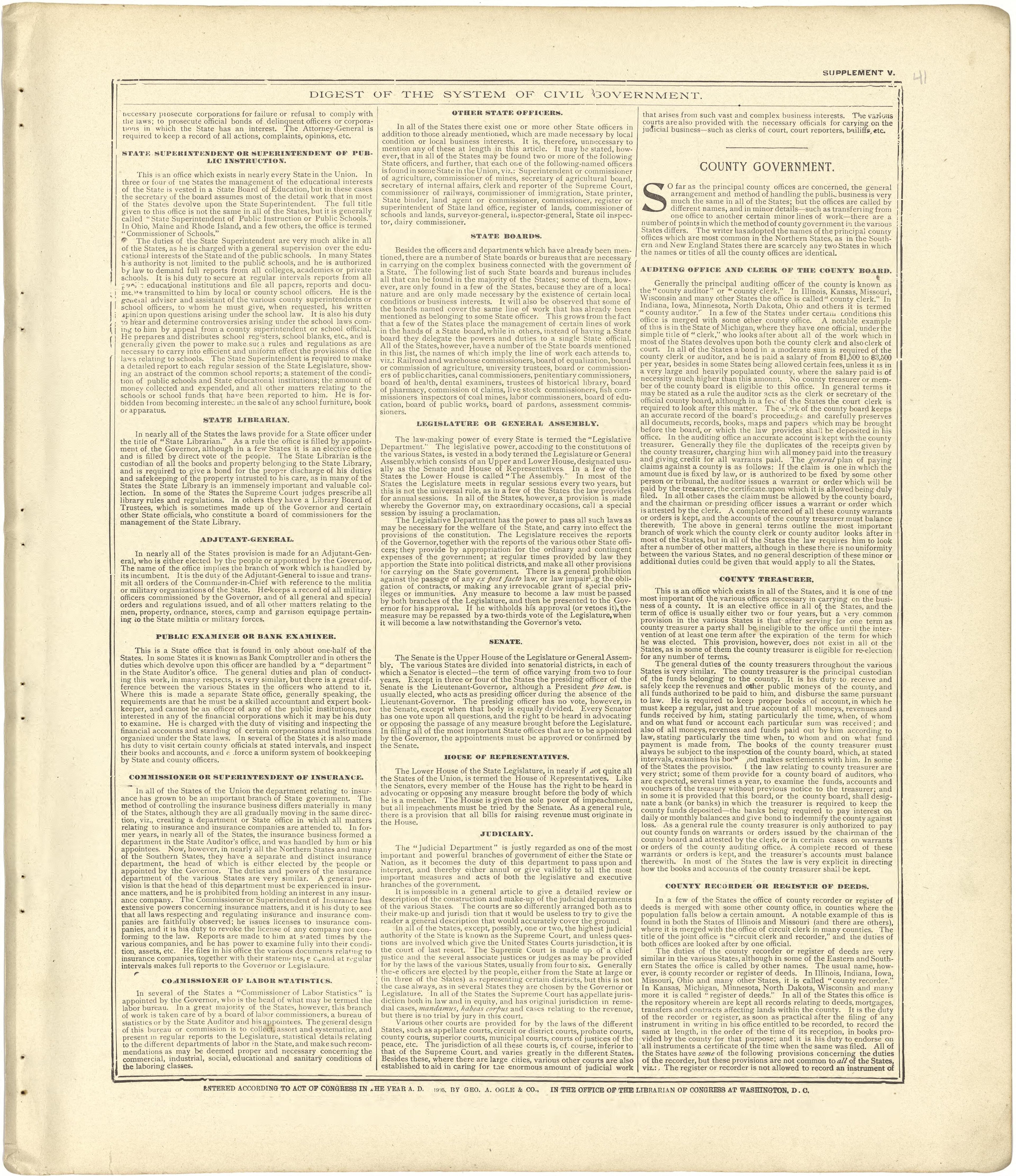 Digest of the System of Civil Government Continued from Standard Atlas of Stark County, Illinois : Including a Plat Book of the Villages, Cities and Townships of the County, Map of the State, United States and World : Patrons Directory, Reference … 1907 by Relic Map Company