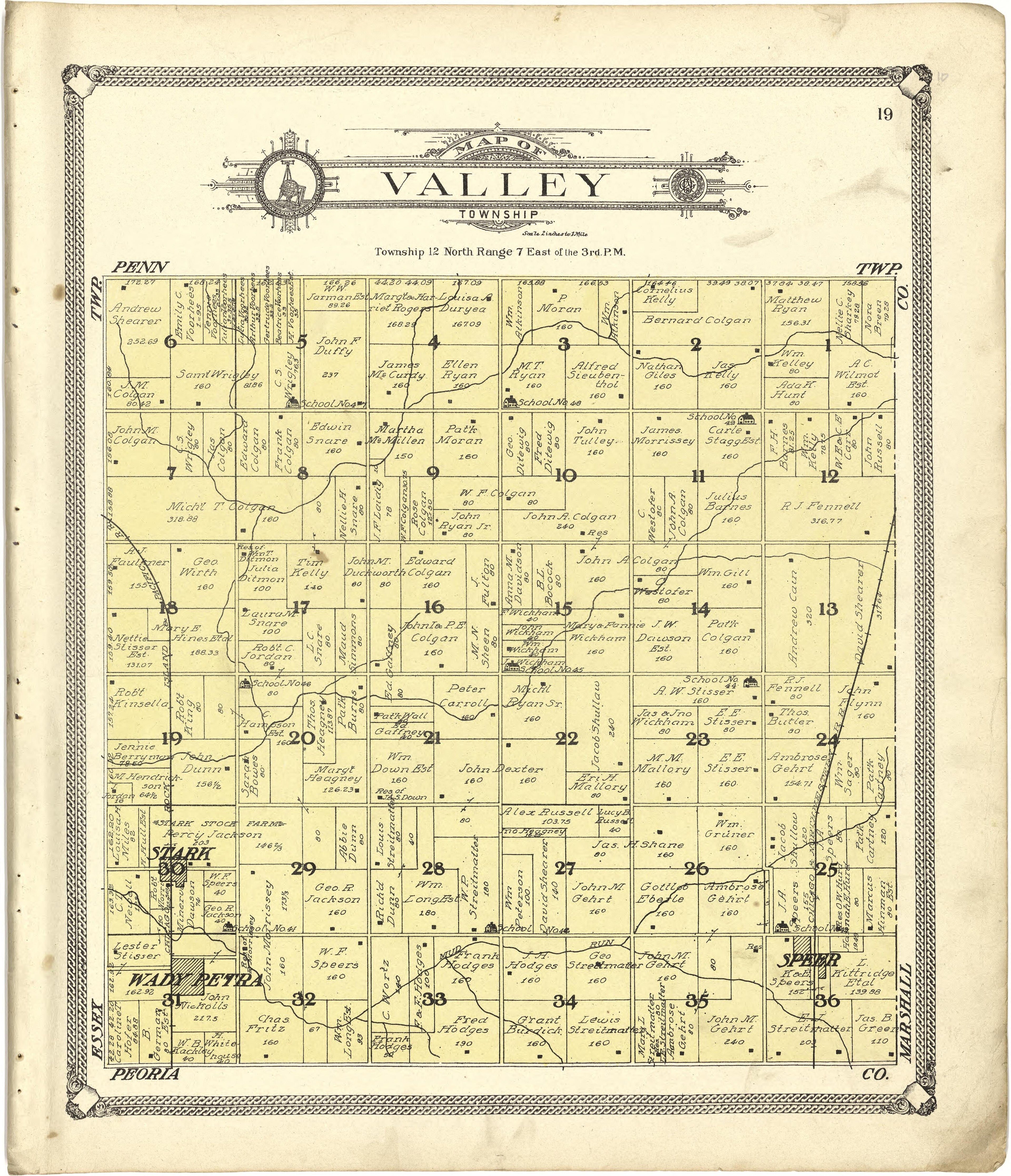 Map of Valley Township from Standard Atlas of Stark County, Illinois : Including a Plat Book of the Villages, Cities and Townships of the County, Map of the State, United States and World : Patrons Directory, Reference … 1907 by Relic Map Company