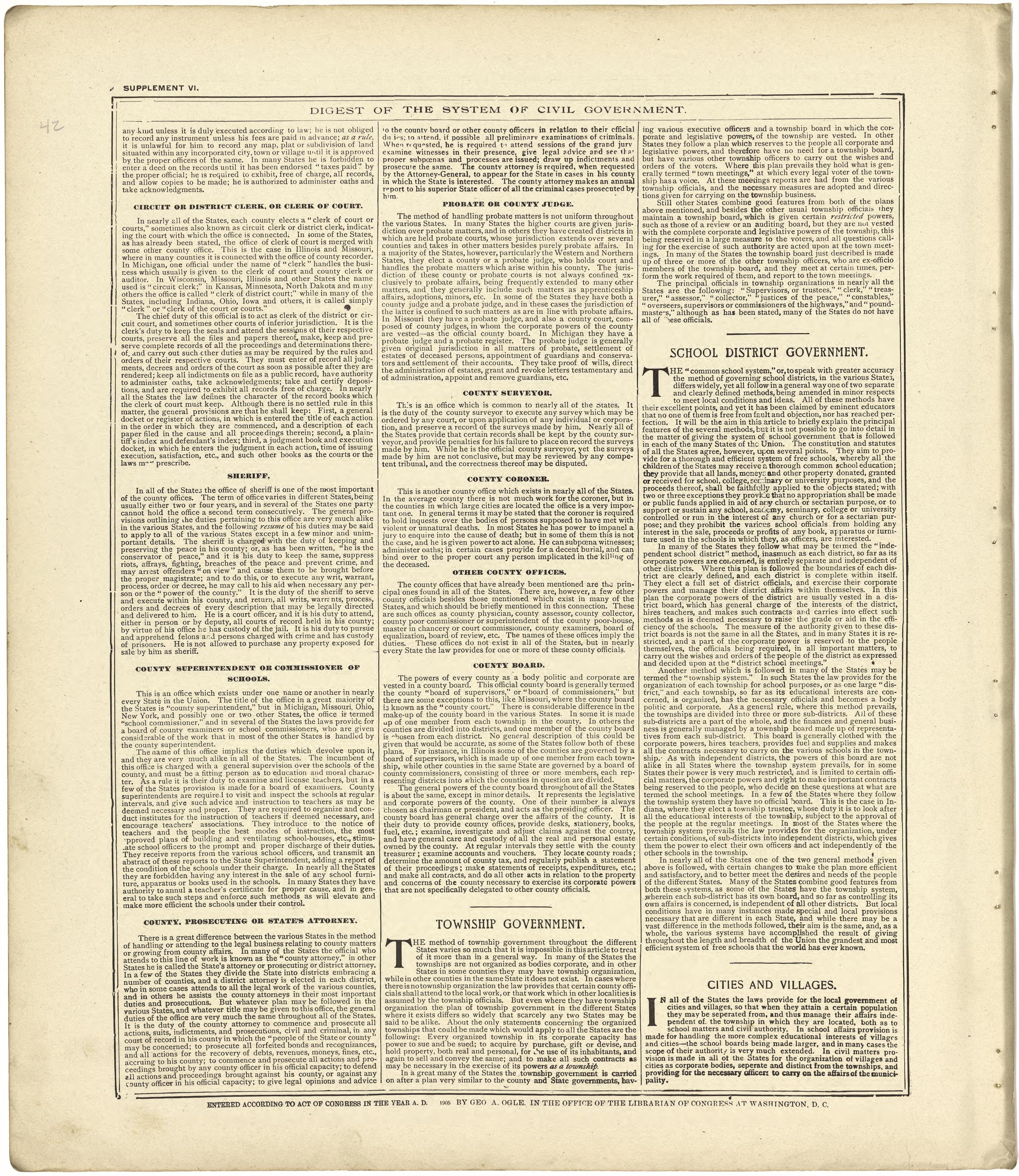 Digest of the System of Civil Government Continued from Standard Atlas of Stark County, Illinois : Including a Plat Book of the Villages, Cities and Townships of the County, Map of the State, United States and World : Patrons Directory, Reference … 1907 by Relic Map Company