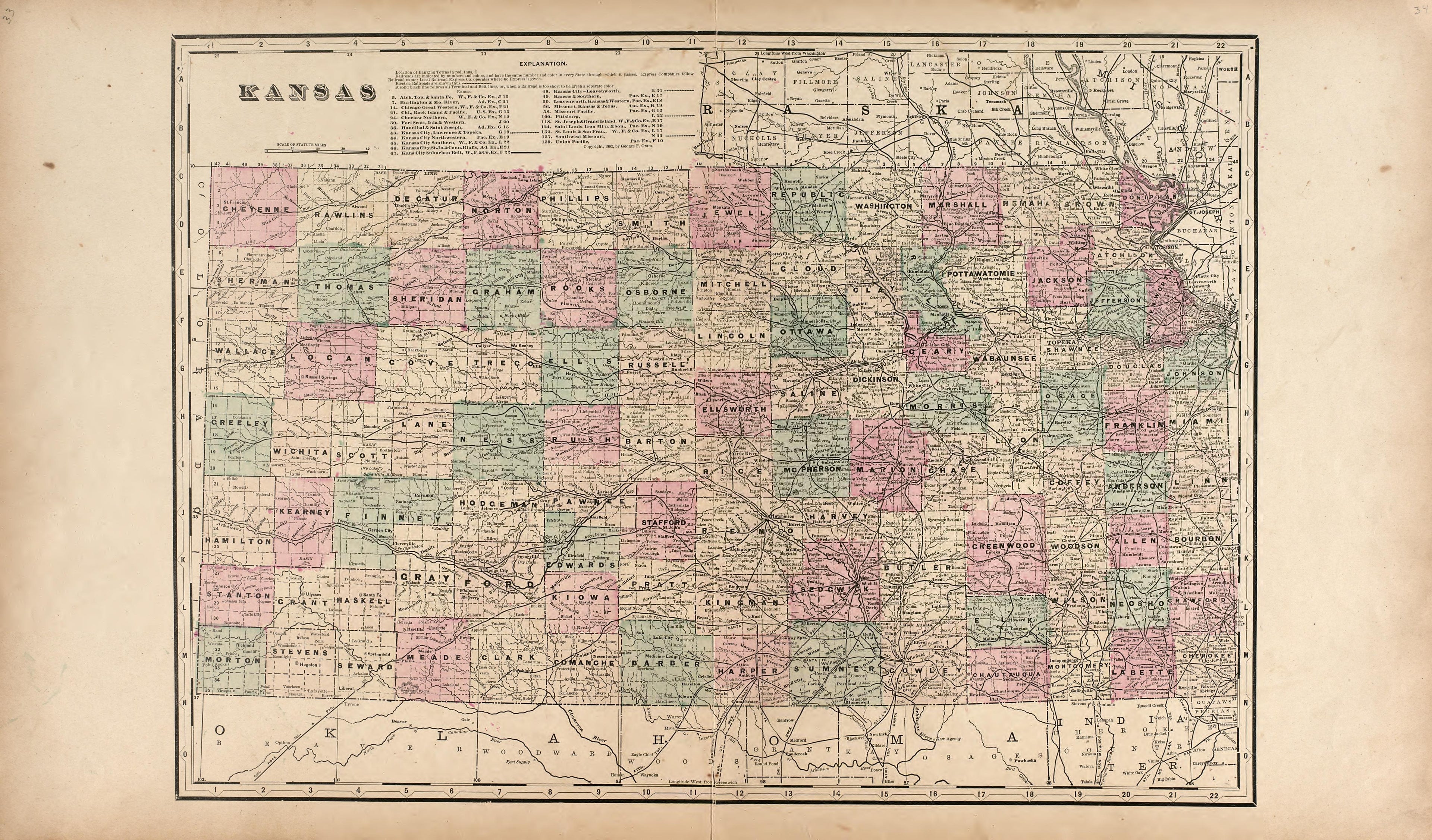 Kansas from Standard Atlas of Harper County, Kansas : Including a Plat Book of the Villages, Cities and Townships of the County, Map of the State, United States and World, Patrons Directory, Reference Business … 1902 by Relic Map Company