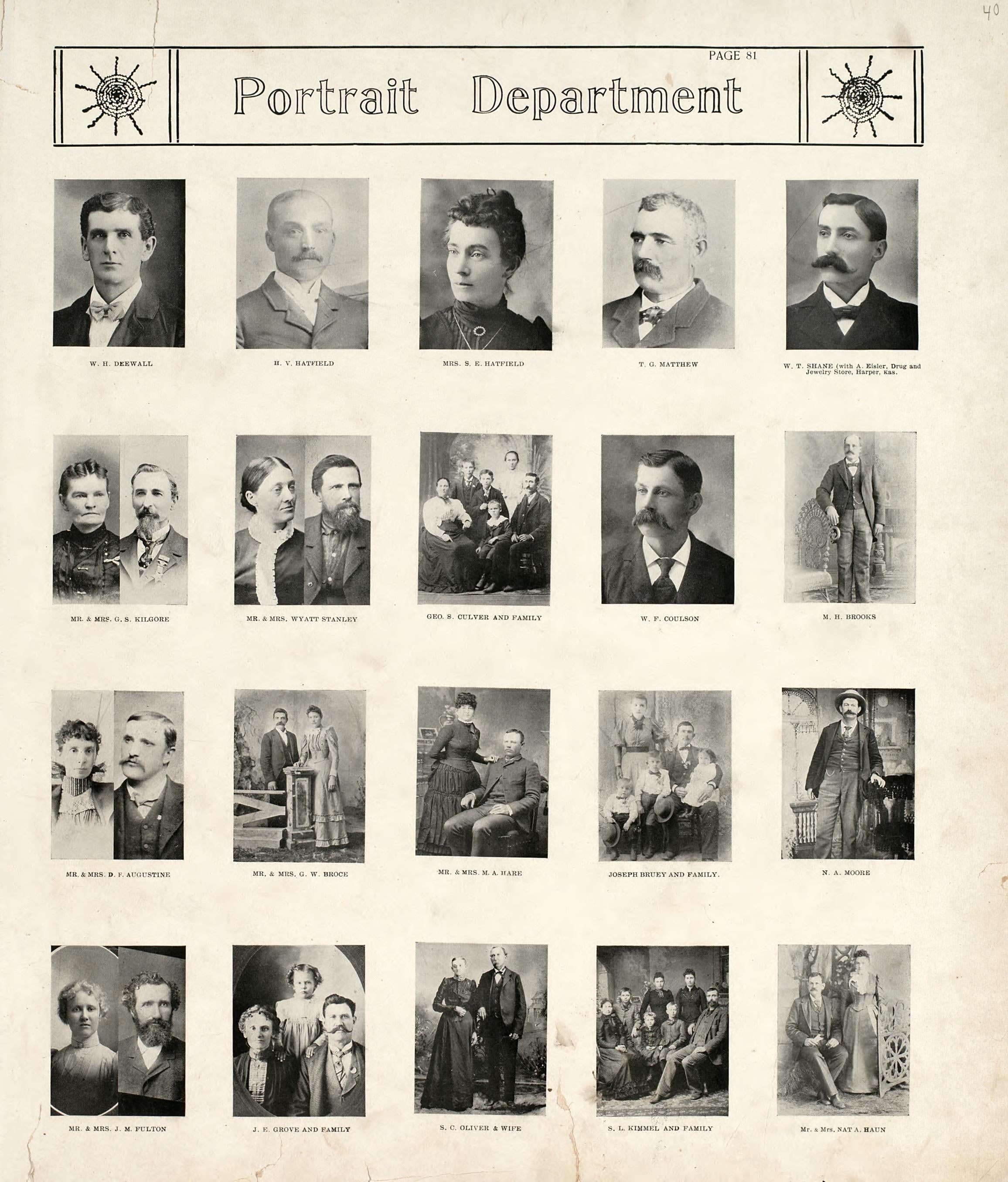 Portrait Department from Standard Atlas of Harper County, Kansas : Including a Plat Book of the Villages, Cities and Townships of the County, Map of the State, United States and World, Patrons Directory, Reference Business … 1902 by Relic Map Company