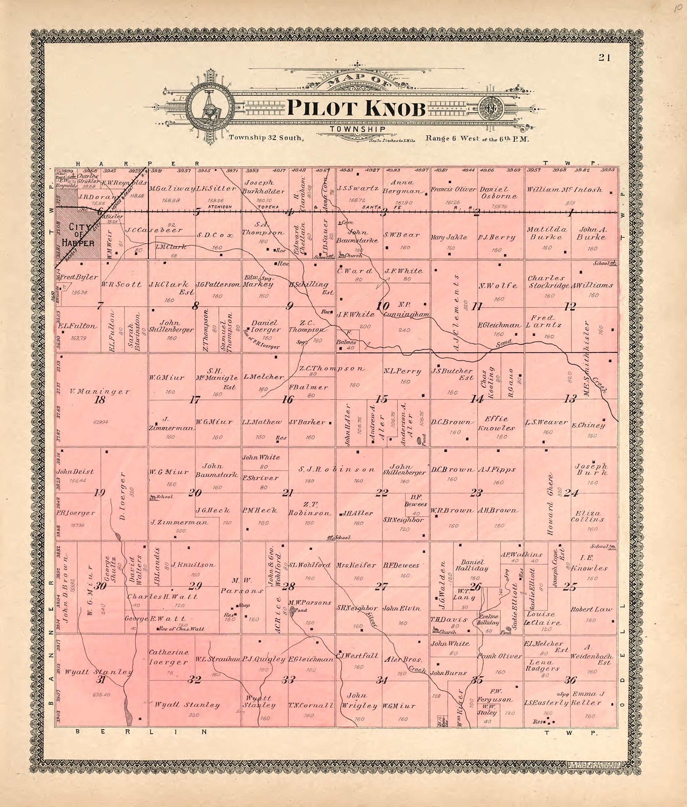 Map of Pilot Knob Township from Standard Atlas of Harper County, Kansas : Including a Plat Book of the Villages, Cities and Townships of the County, Map of the State, United States and World, Patrons Directory, Reference Business … 1902 by Relic Map Company