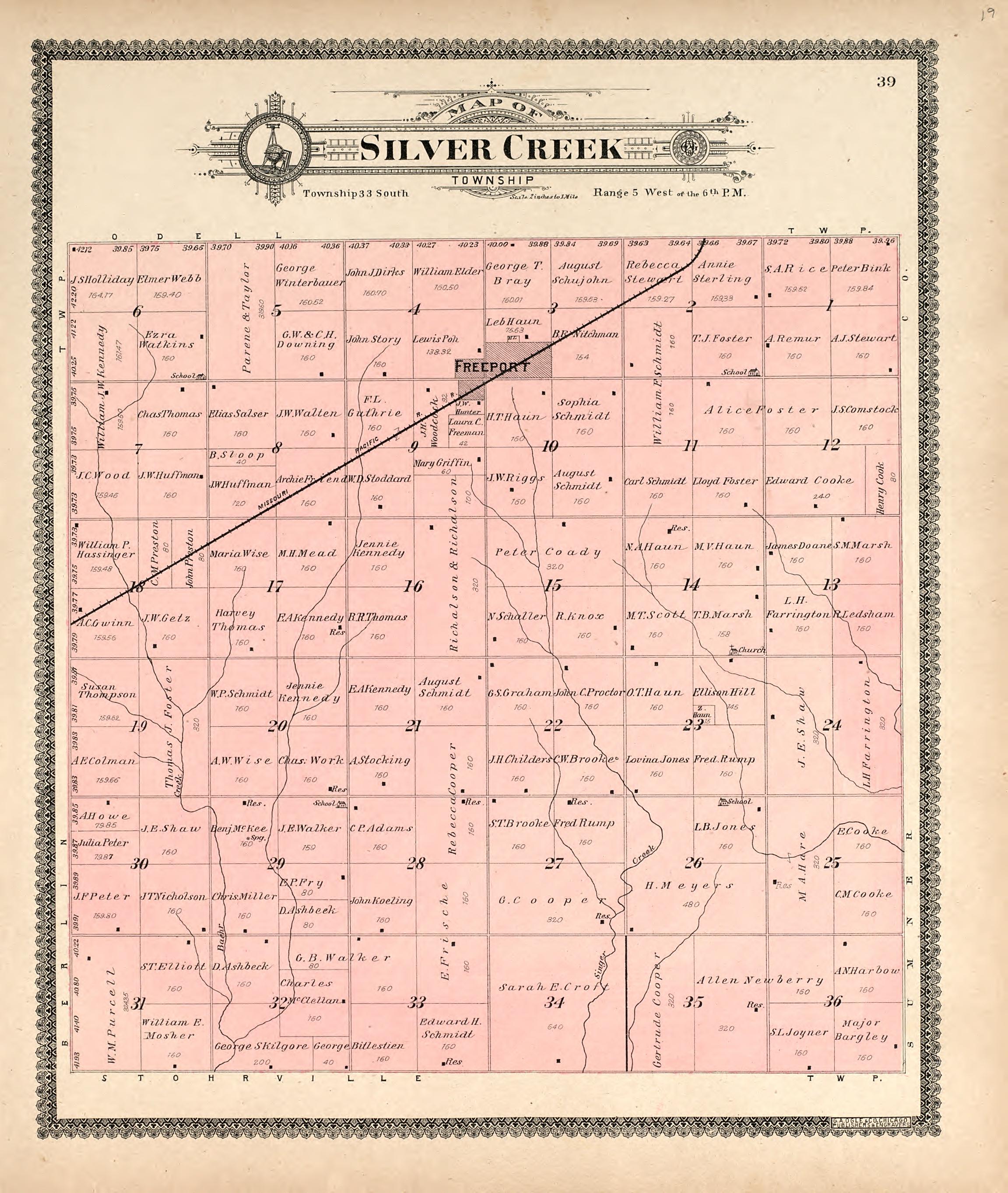 Map of Silver Creek Township from Standard Atlas of Harper County, Kansas : Including a Plat Book of the Villages, Cities and Townships of the County, Map of the State, United States and World, Patrons Directory, Reference Business … 1902 by Relic Map Company