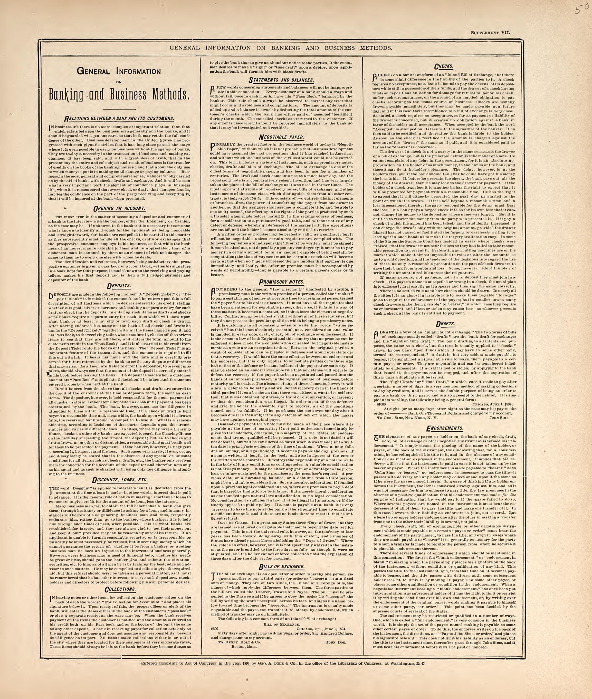 General Information Banking and Business Methods from Standard Atlas of Harper County, Kansas : Including a Plat Book of the Villages, Cities and Townships of the County, Map of the State, United States and World, Patrons Directory, Reference Business... by Relic Map Company