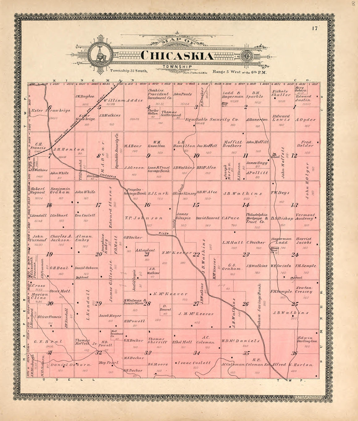 Chikaskia Township from Standard Atlas of Harper County, Kansas : Including a Plat Book of the Villages, Cities and Townships of the County, Map of the State, United States and World, Patrons Directory, Reference Business … 1902 by Relic Map Company