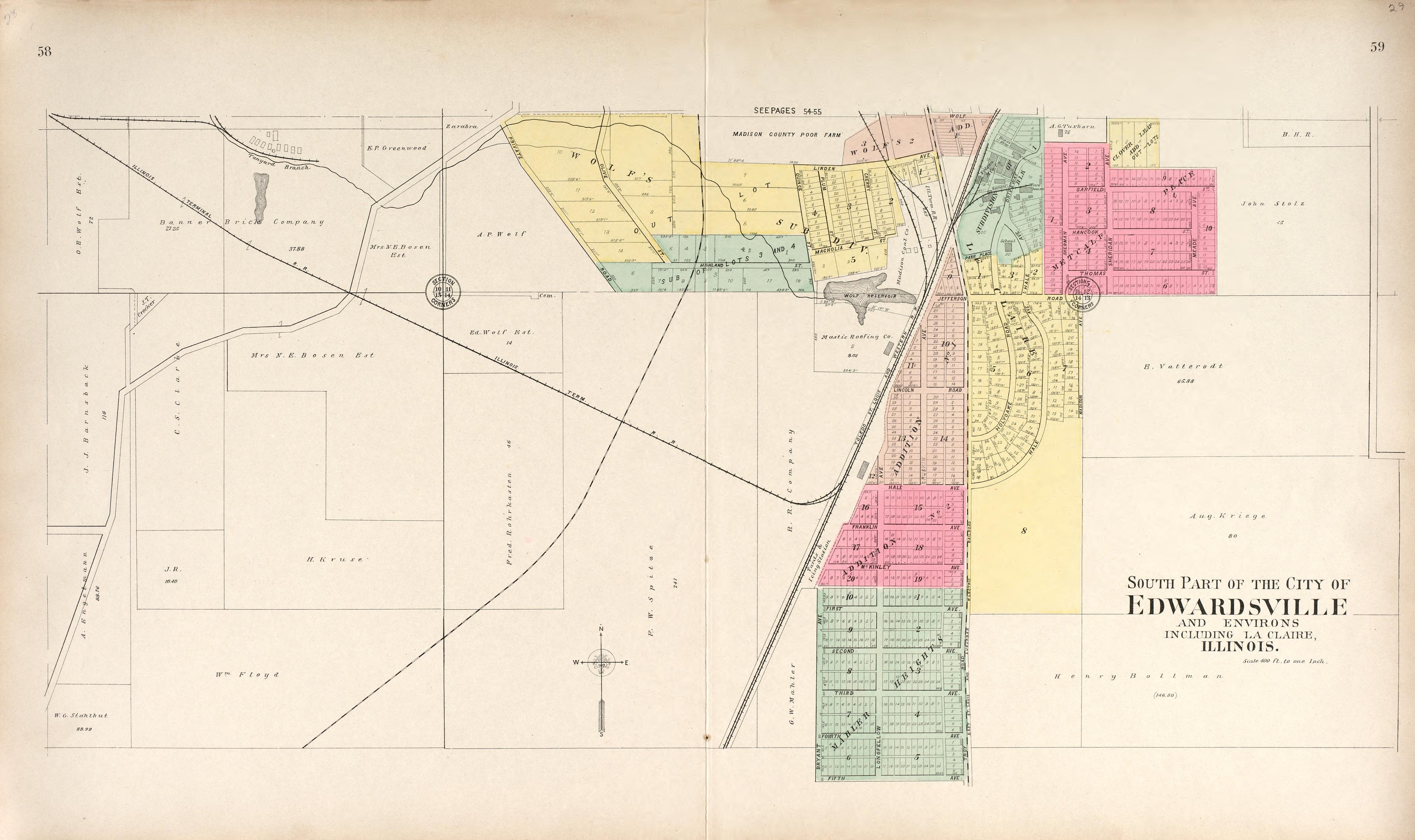 South Part of Edwardsville from Standard Atlas of Madison County, Illinois : Including a Plat Book of the Villages, Cities and Townships of the County, Map of the State, United States and World : Patrons Directory, Reference … 1906 by Relic Map Company