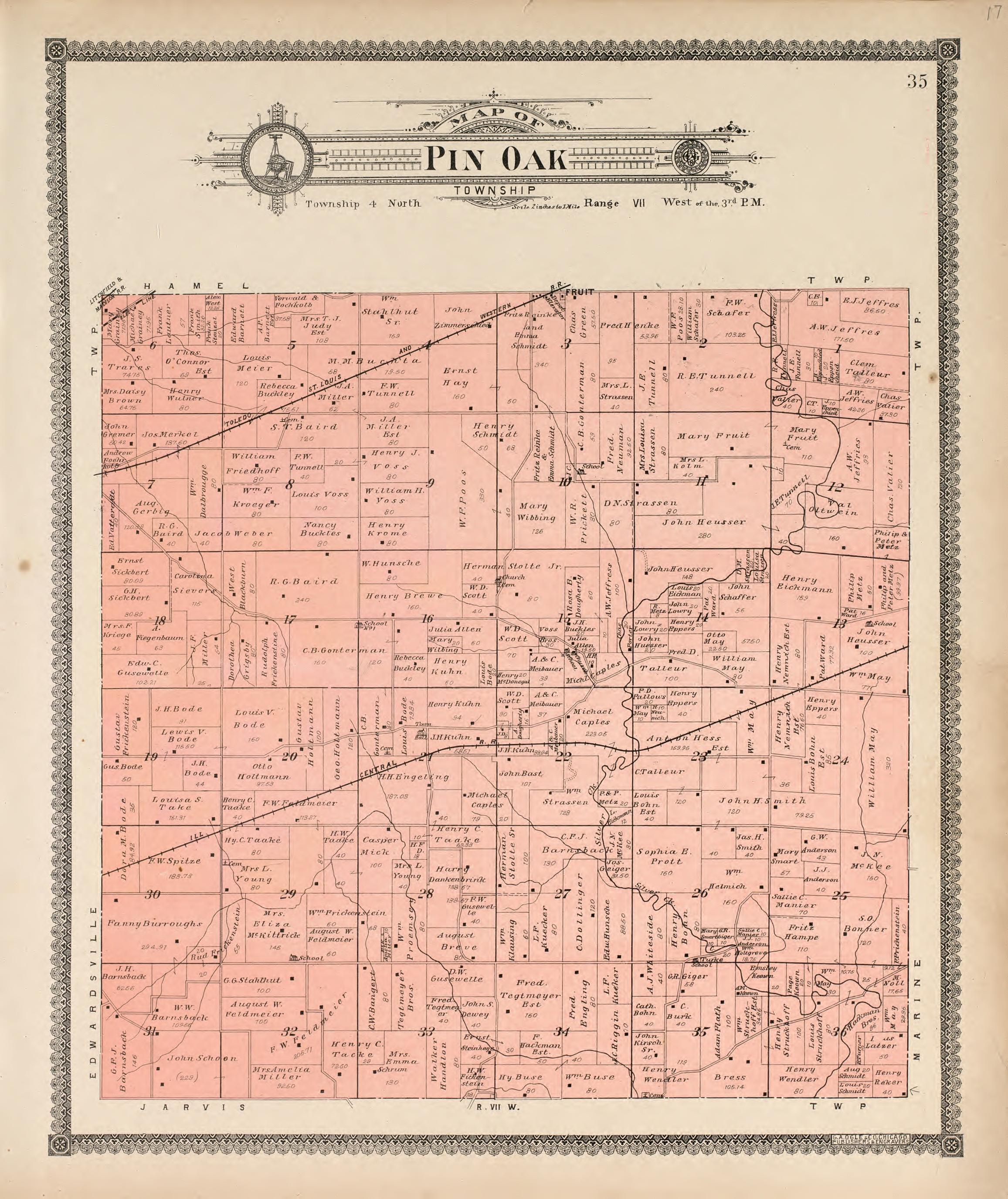 Pin Oak Township from Standard Atlas of Madison County, Illinois : Including a Plat Book of the Villages, Cities and Townships of the County, Map of the State, United States and World : Patrons Directory, Reference … 1906 by Relic Map Company