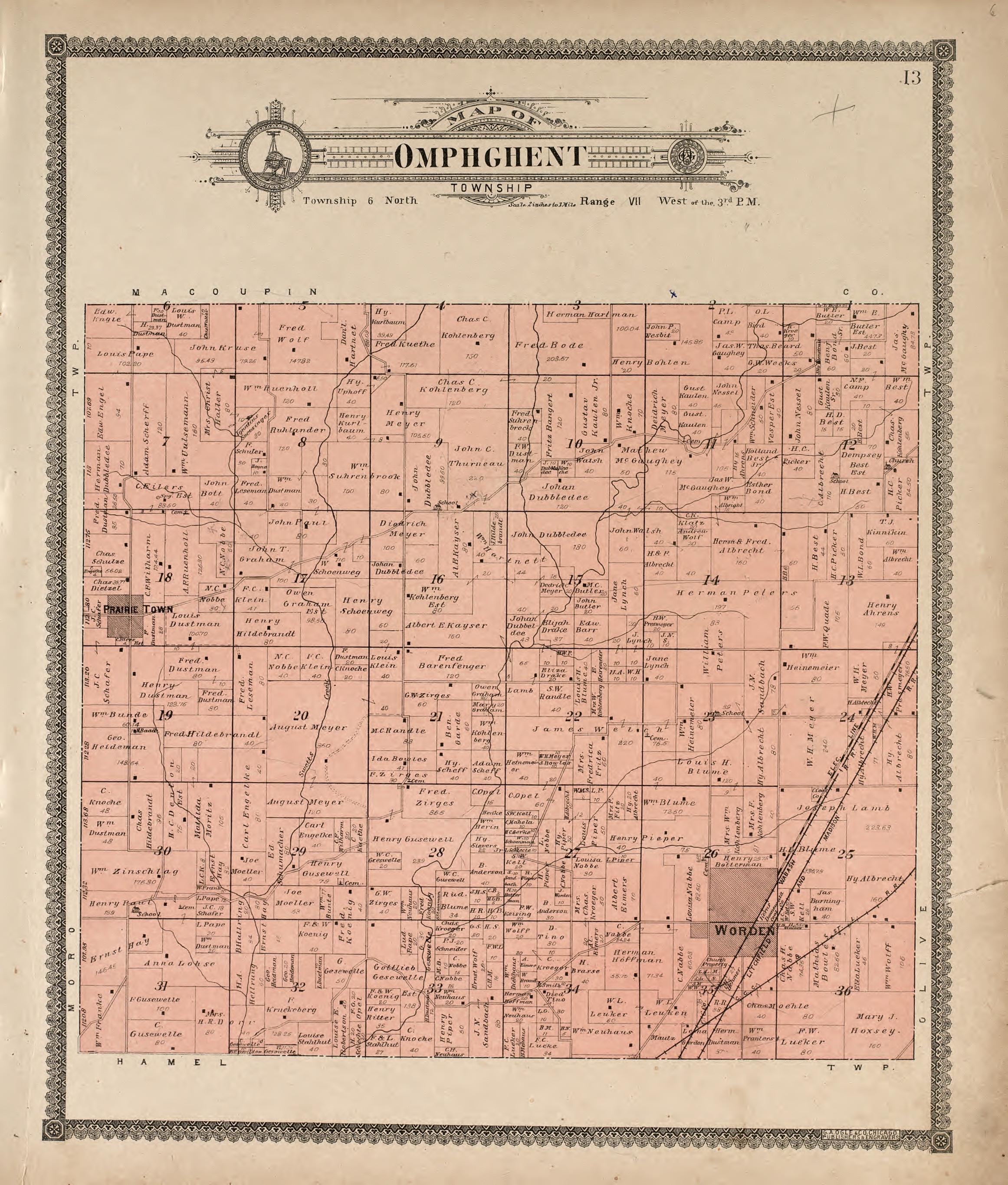 Omphghent Township from Standard Atlas of Madison County, Illinois : Including a Plat Book of the Villages, Cities and Townships of the County, Map of the State, United States and World : Patrons Directory, Reference … 1906 by Relic Map Company