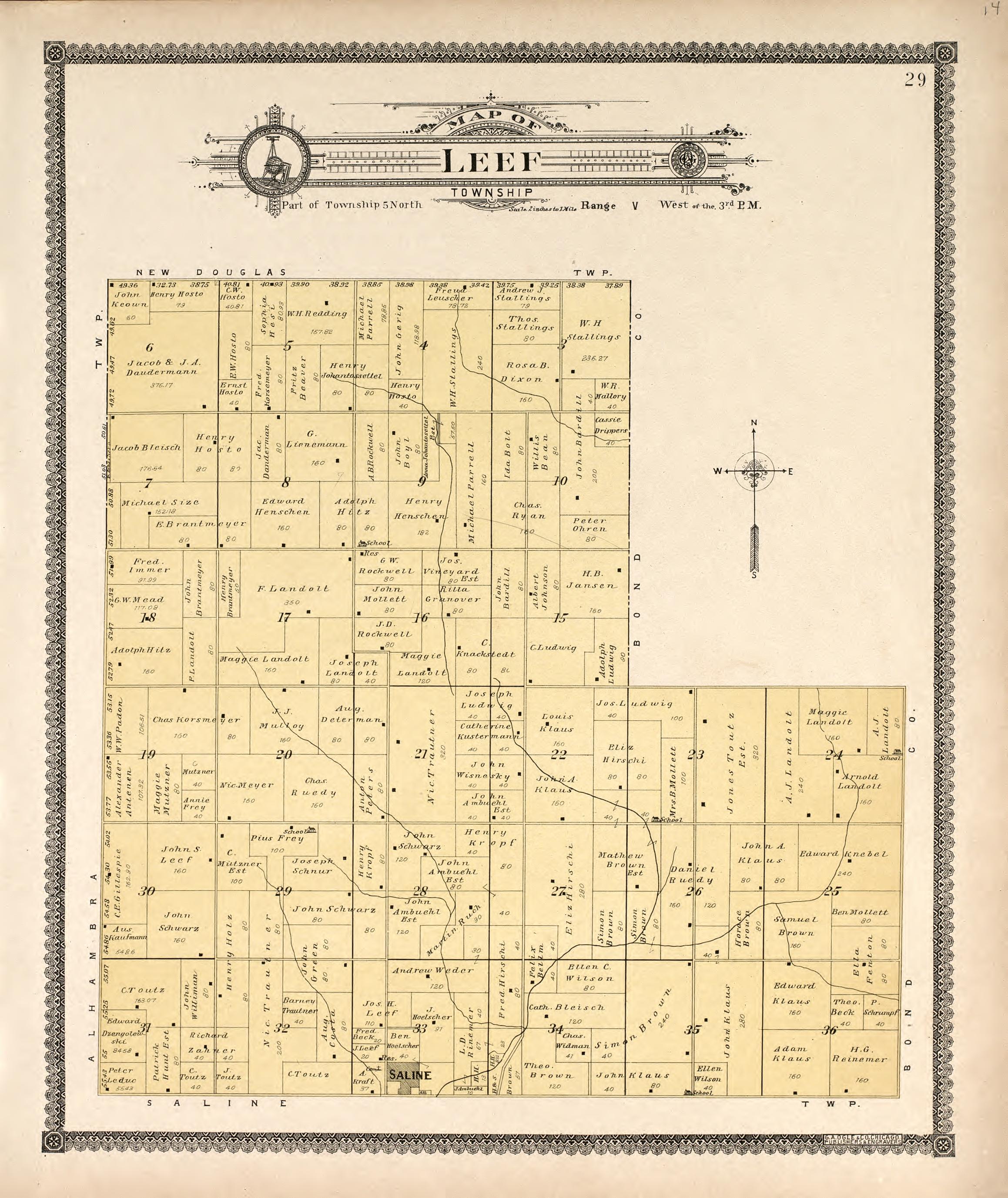 Leef Township from Standard Atlas of Madison County, Illinois : Including a Plat Book of the Villages, Cities and Townships of the County, Map of the State, United States and World : Patrons Directory, Reference … 1906 by Relic Map Company