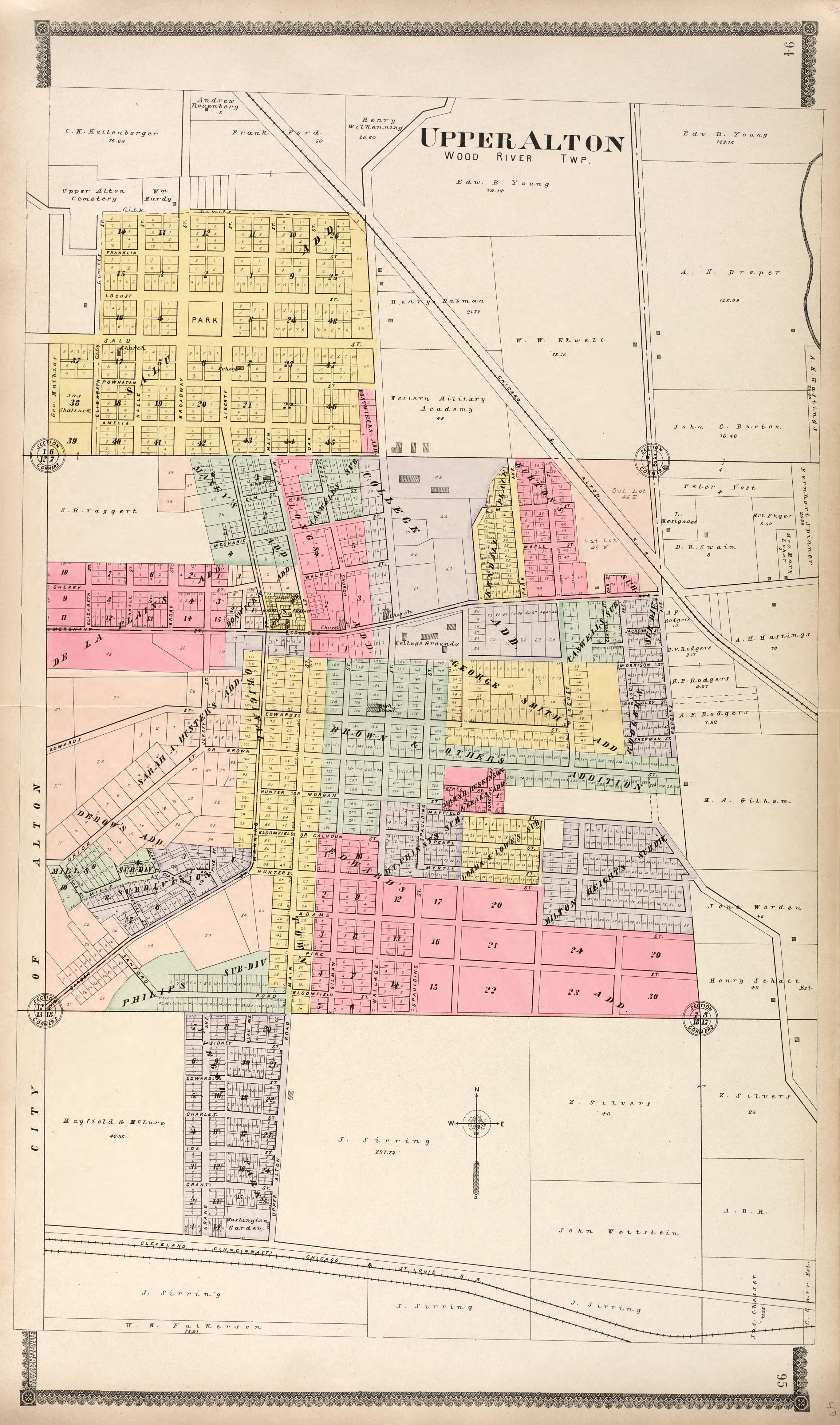 Upper Alton from Standard Atlas of Madison County, Illinois : Including a Plat Book of the Villages, Cities and Townships of the County, Map of the State, United States and World : Patrons Directory, Reference … 1906 by Relic Map Company