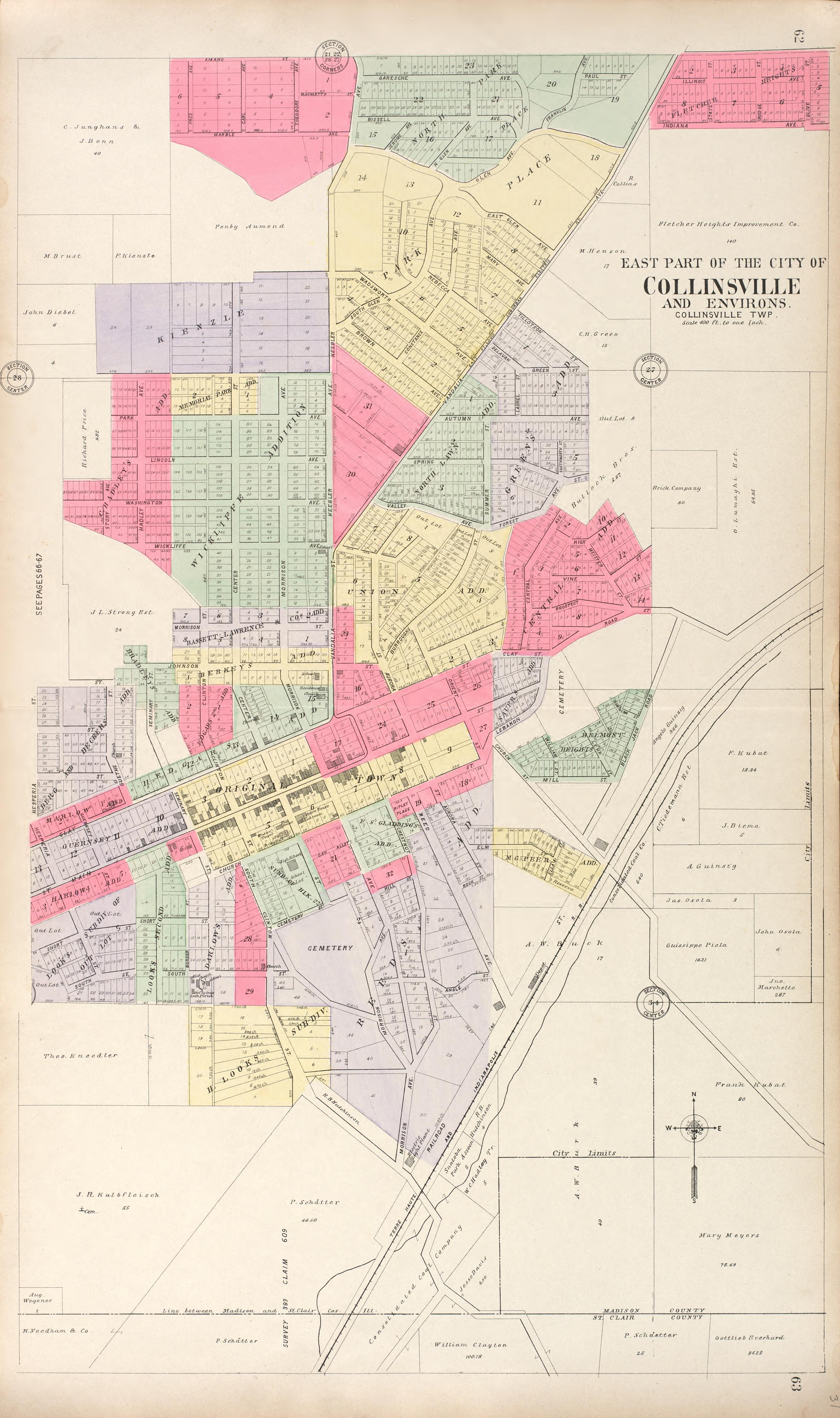 East Part of Collinsville from Standard Atlas of Madison County, Illinois : Including a Plat Book of the Villages, Cities and Townships of the County, Map of the State, United States and World : Patrons Directory, Reference … 1906 by Relic Map Company
